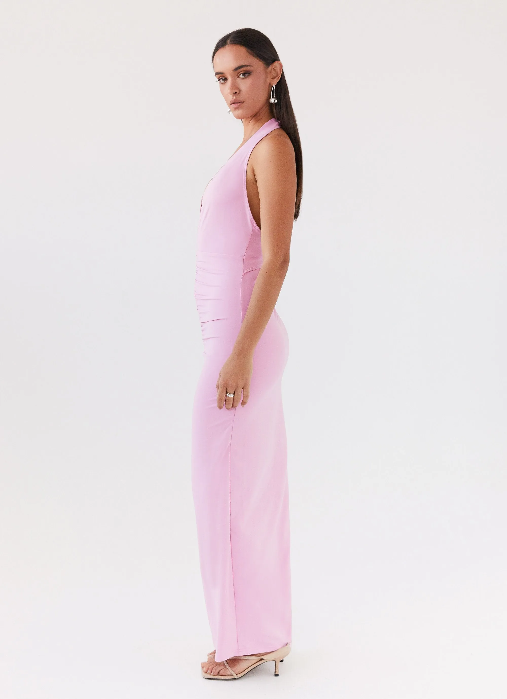 Whisked Away Halterneck Maxi Dress - Pink Non Iron Fabric Inner Layer