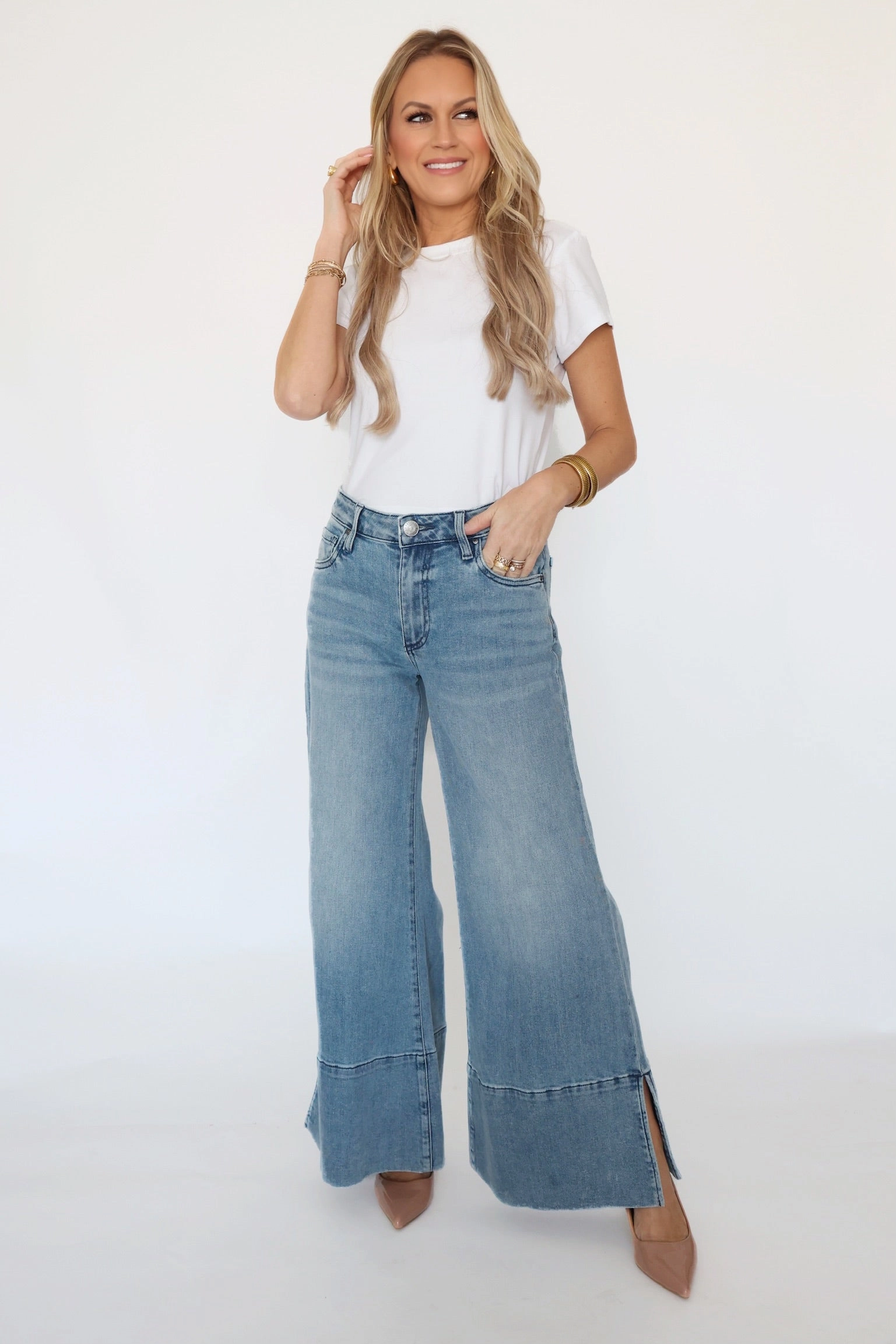 LowMaintenance Fabric Timeless Cut Goldie Mid Rise Flare- Famous -FINAL SALE