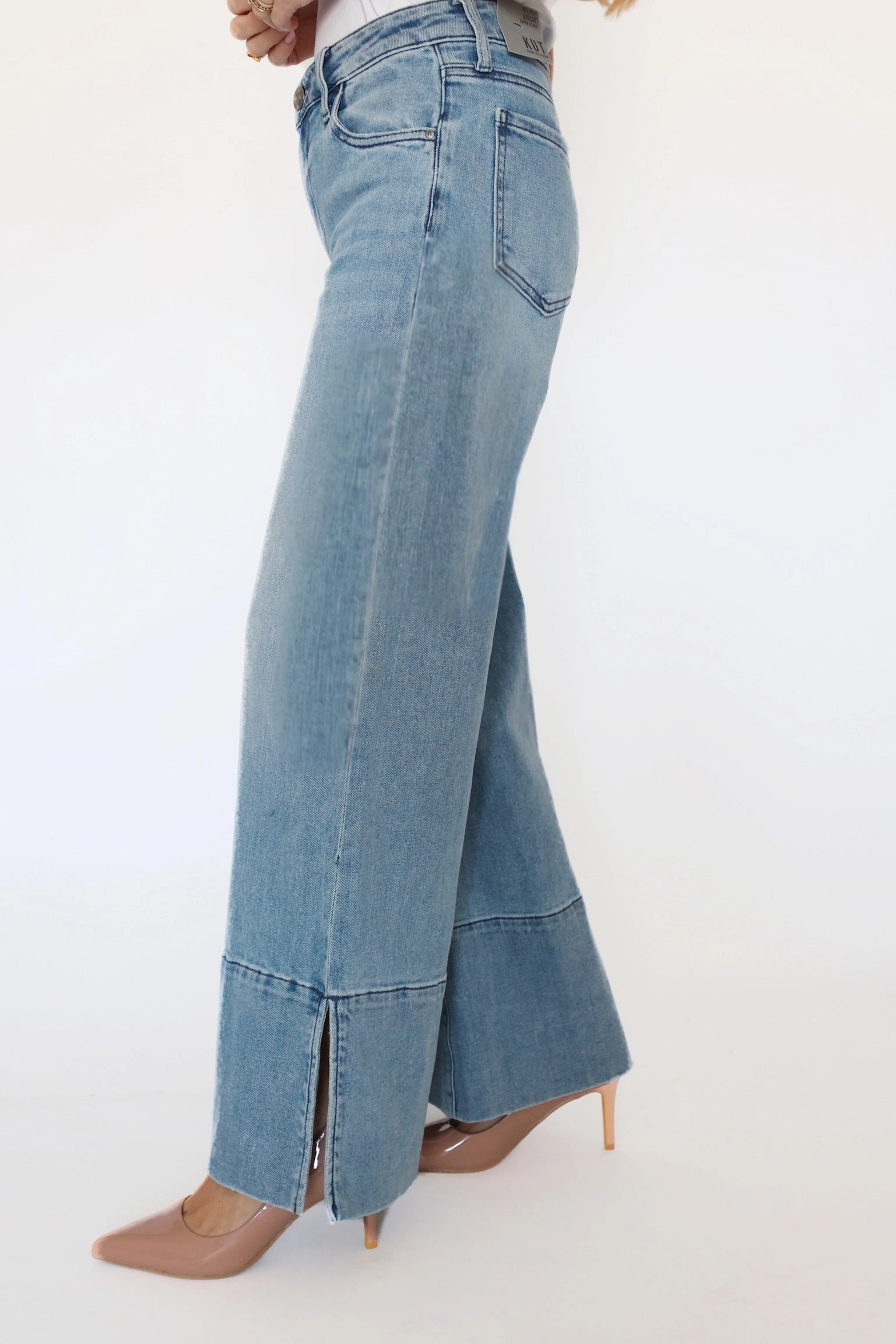 Goldie Mid Rise Flare- Famous -FINAL SALE Stretch Material Classic Crew Neck