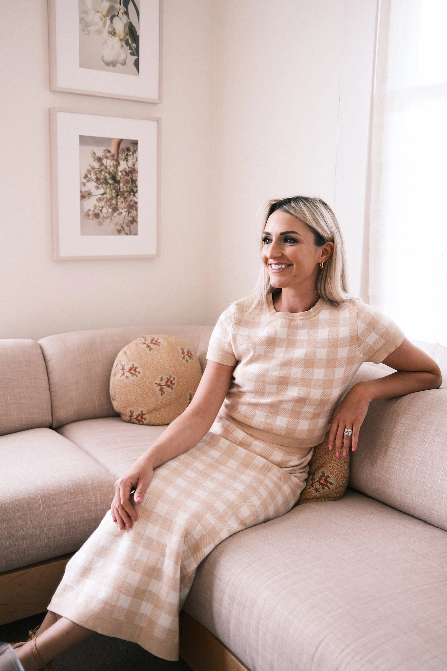 Quick Fit Durable Material MASON'S DAUGHTER | Stella Knit Top, Blush Gingham