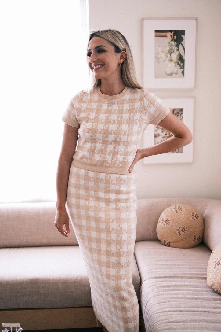 MASON'S DAUGHTER | Stella Knit Top, Blush Gingham LightweightWeave