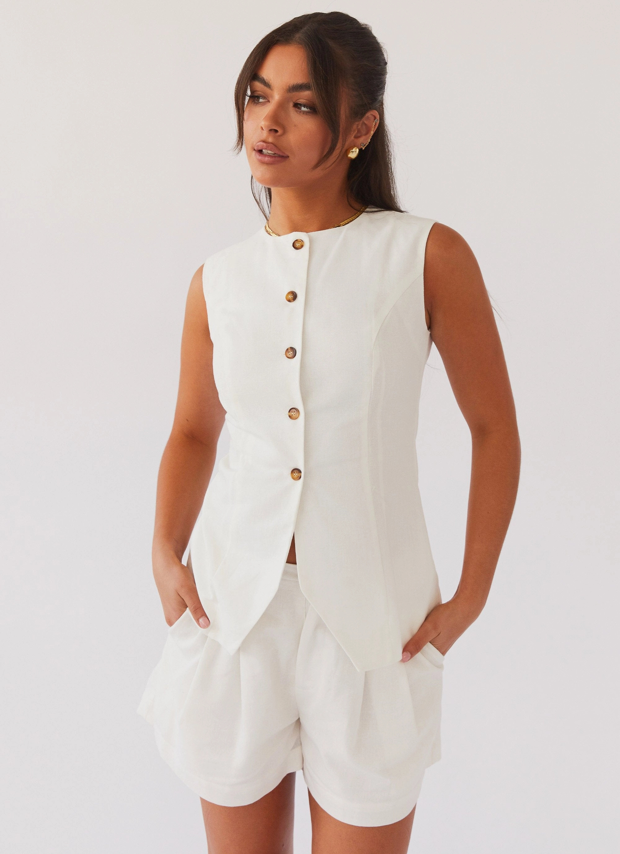 Breathable Microfiber Born For Bordeaux Linen Vest - White