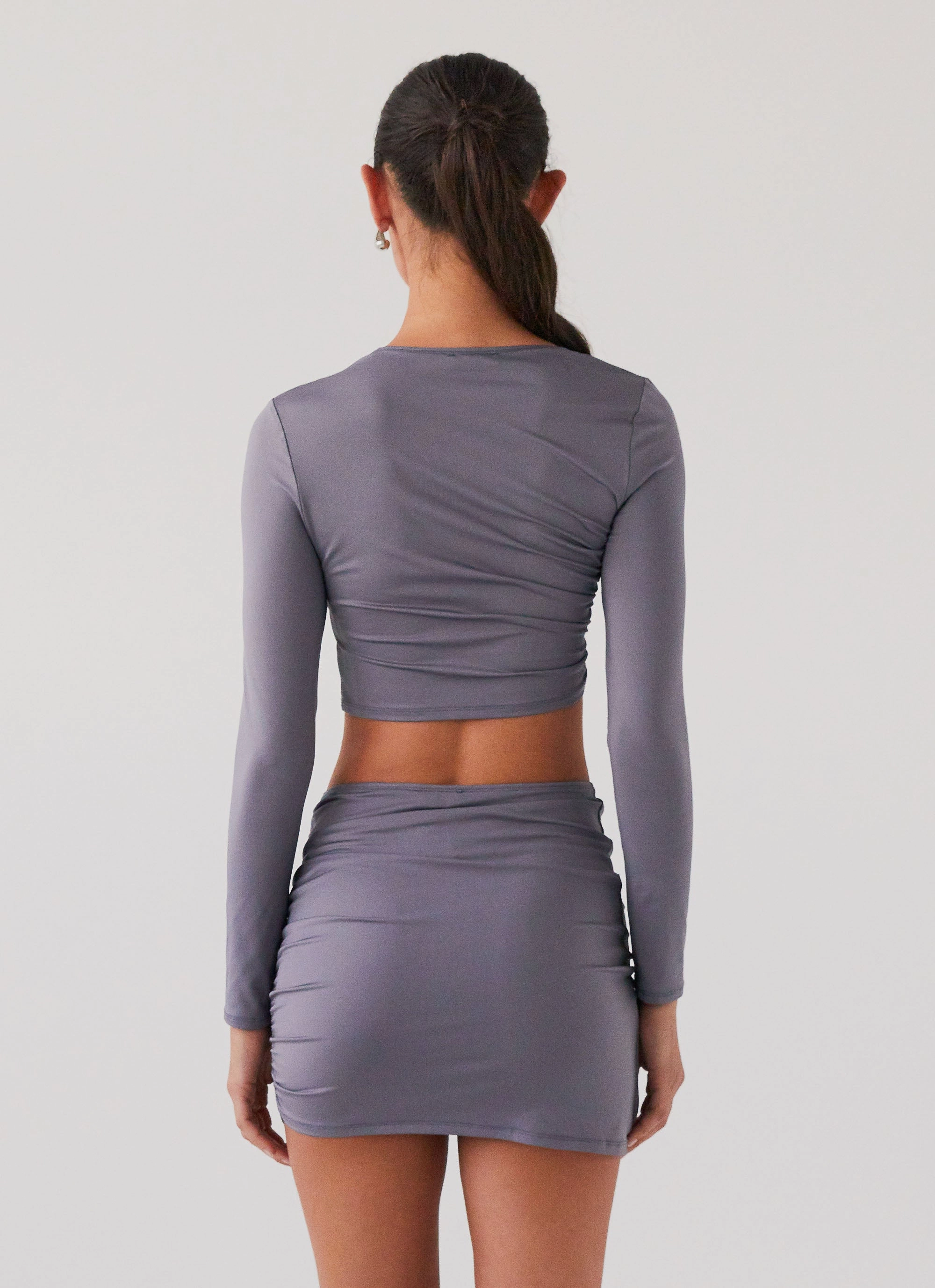 Smoke Bomb Long Sleeve Top - Slate Stand Collar