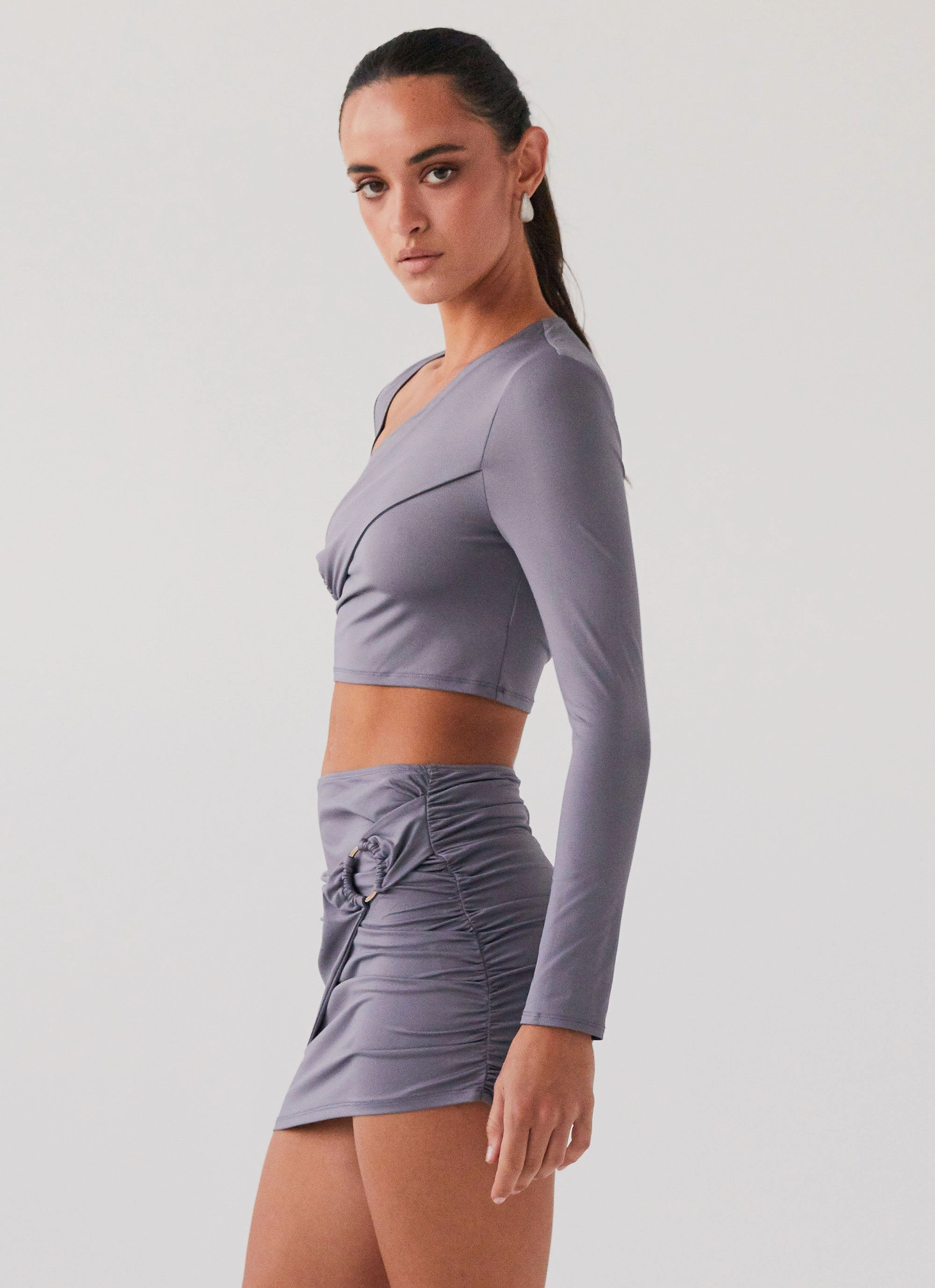 Smoke Bomb Long Sleeve Top - Slate retro look