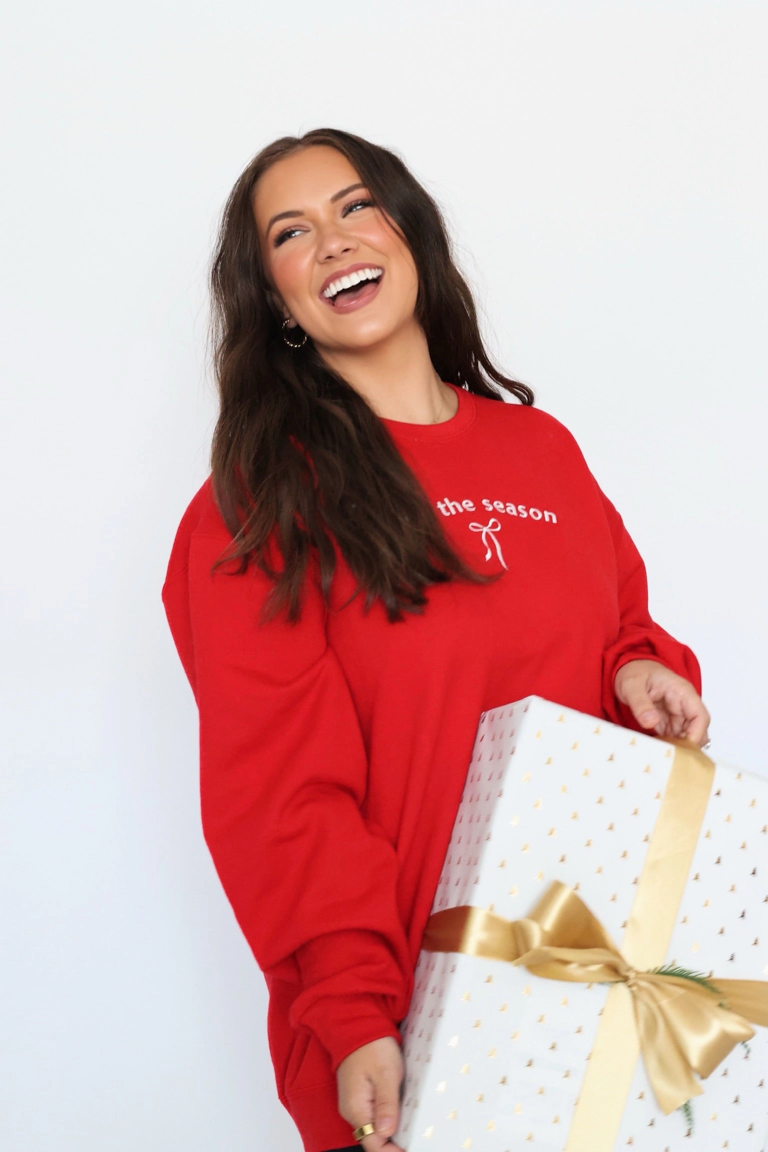 Christmas Bow Sweatshirt (FINAL SALE) Odor Control Technology