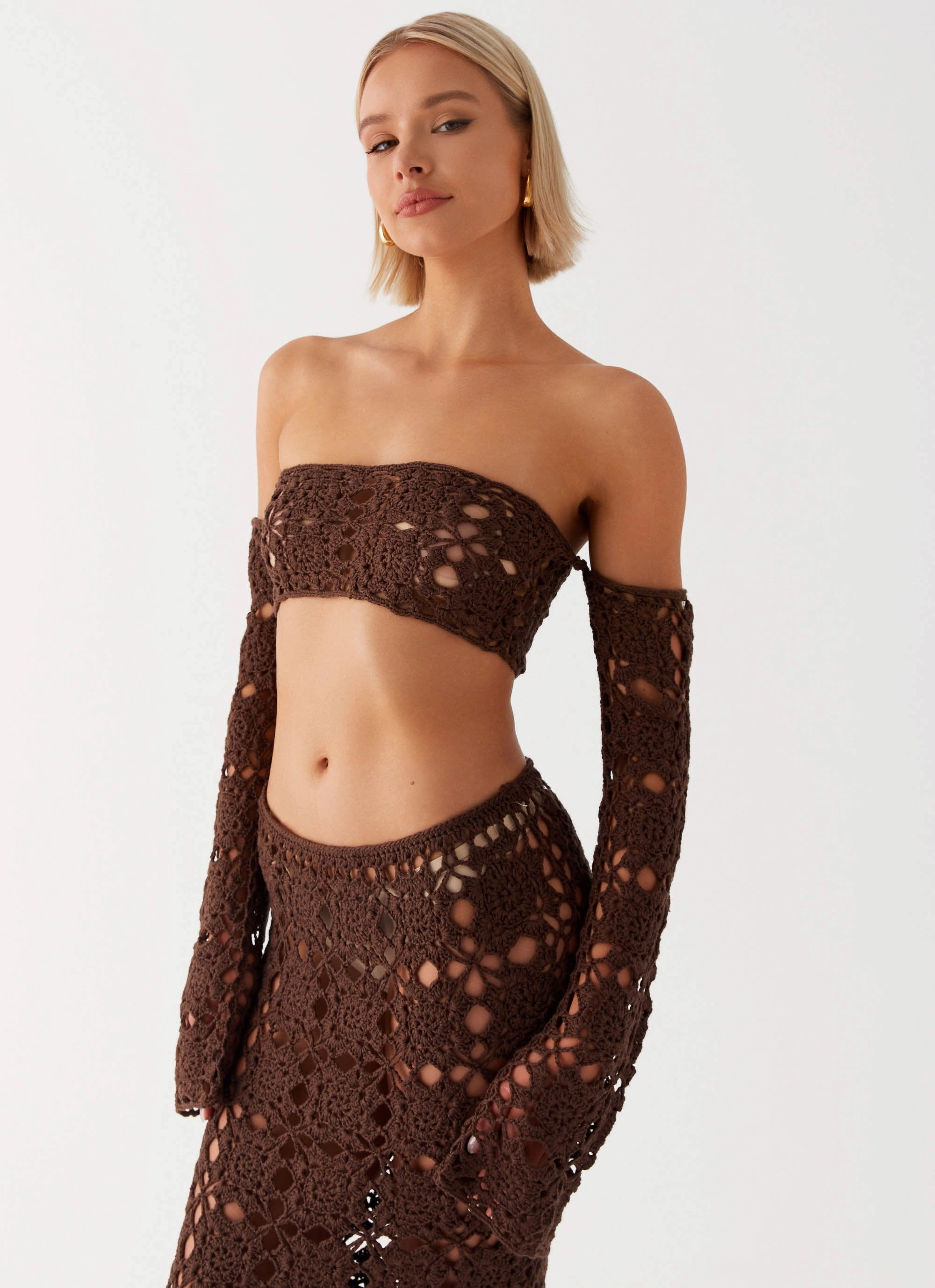 Sorrentino Crochet Long Sleeve Top - Chocolate Durable Construction Abrasion resistant