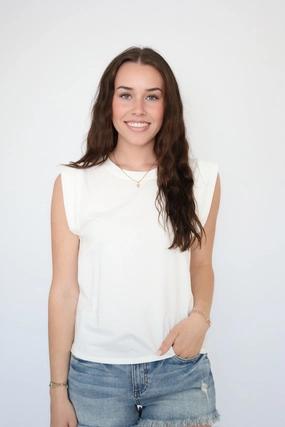 Ciara Top - White Breathable Microfiber Grid Texture Fabric