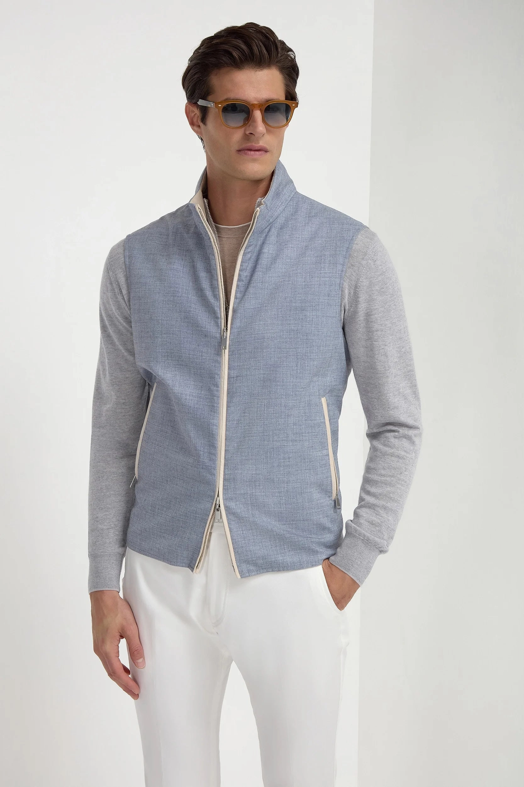 Dusty blue reversible vest - Made in Italy