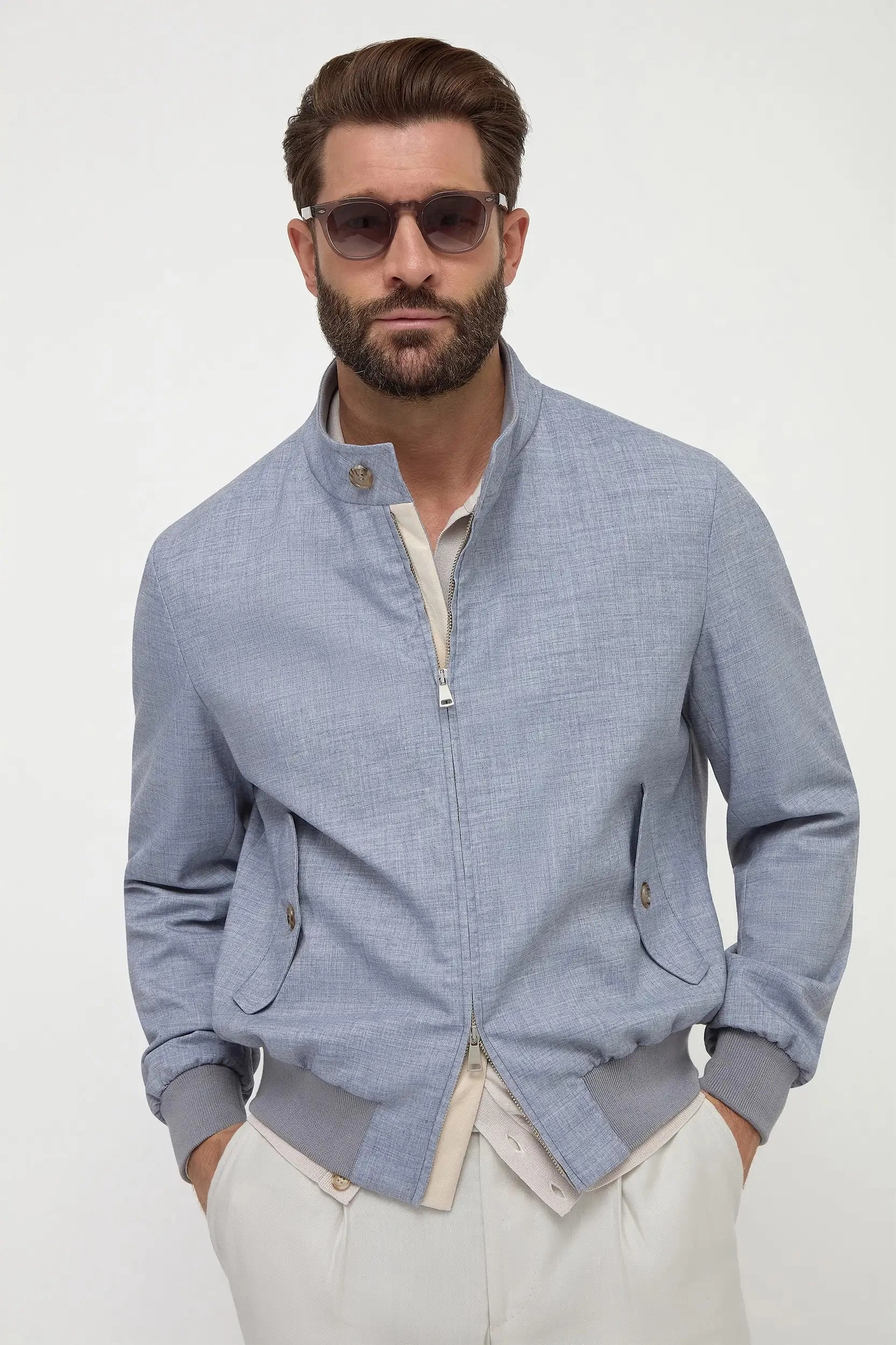 Dusty blue short jacket - Made in Italy
