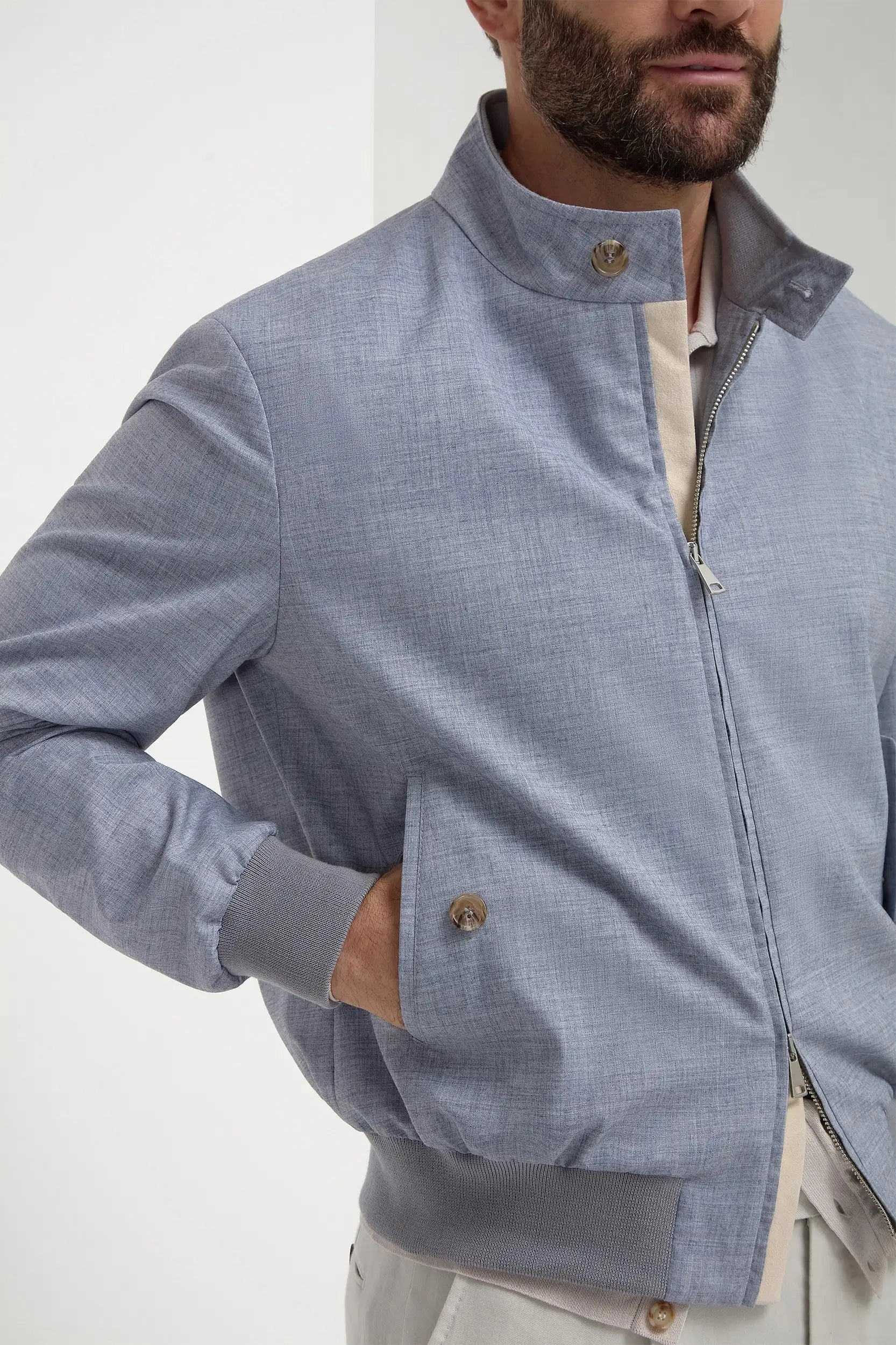 Dusty blue short jacket - Made in Italy