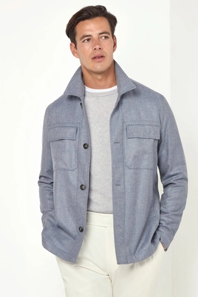 Dusty blue wool and cashmere shirt jacket  - Made in Italy Dusty blue wool and cashmere shirt jacket  - Made in Italy