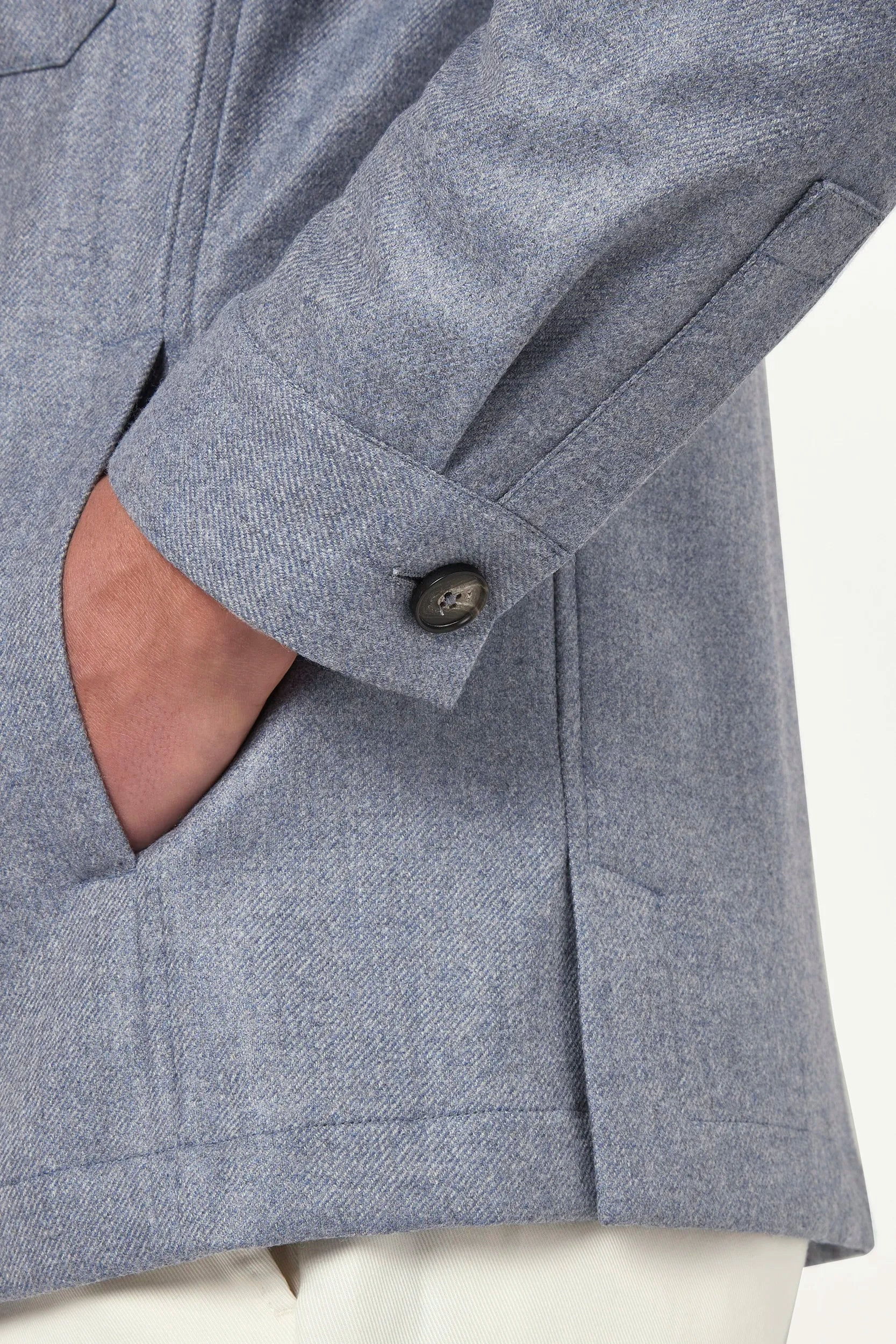 Dusty blue wool and cashmere shirt jacket  - Made in Italy