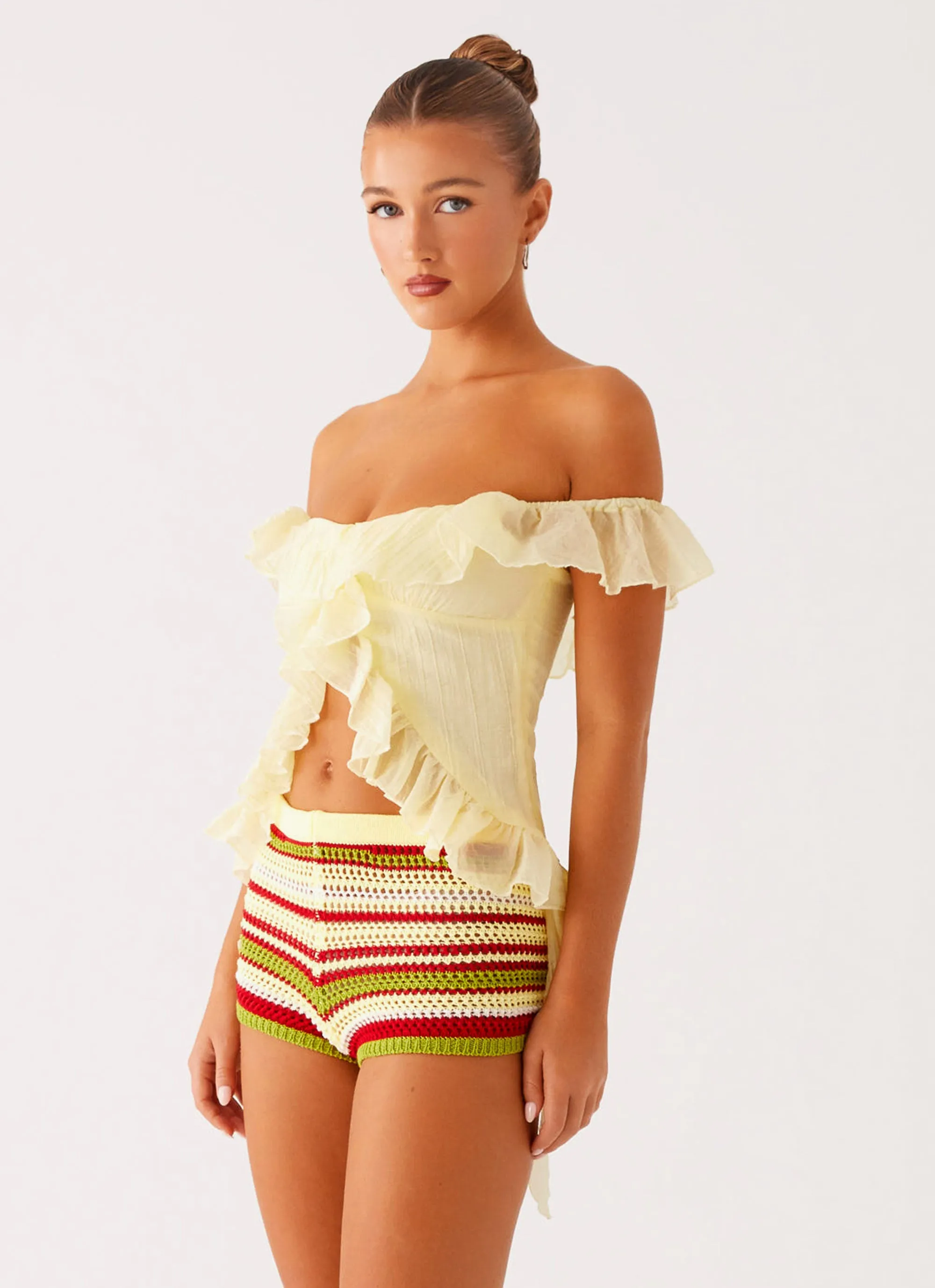 Dylan Off Shoulder Top - Yellow Contoured Side Panels