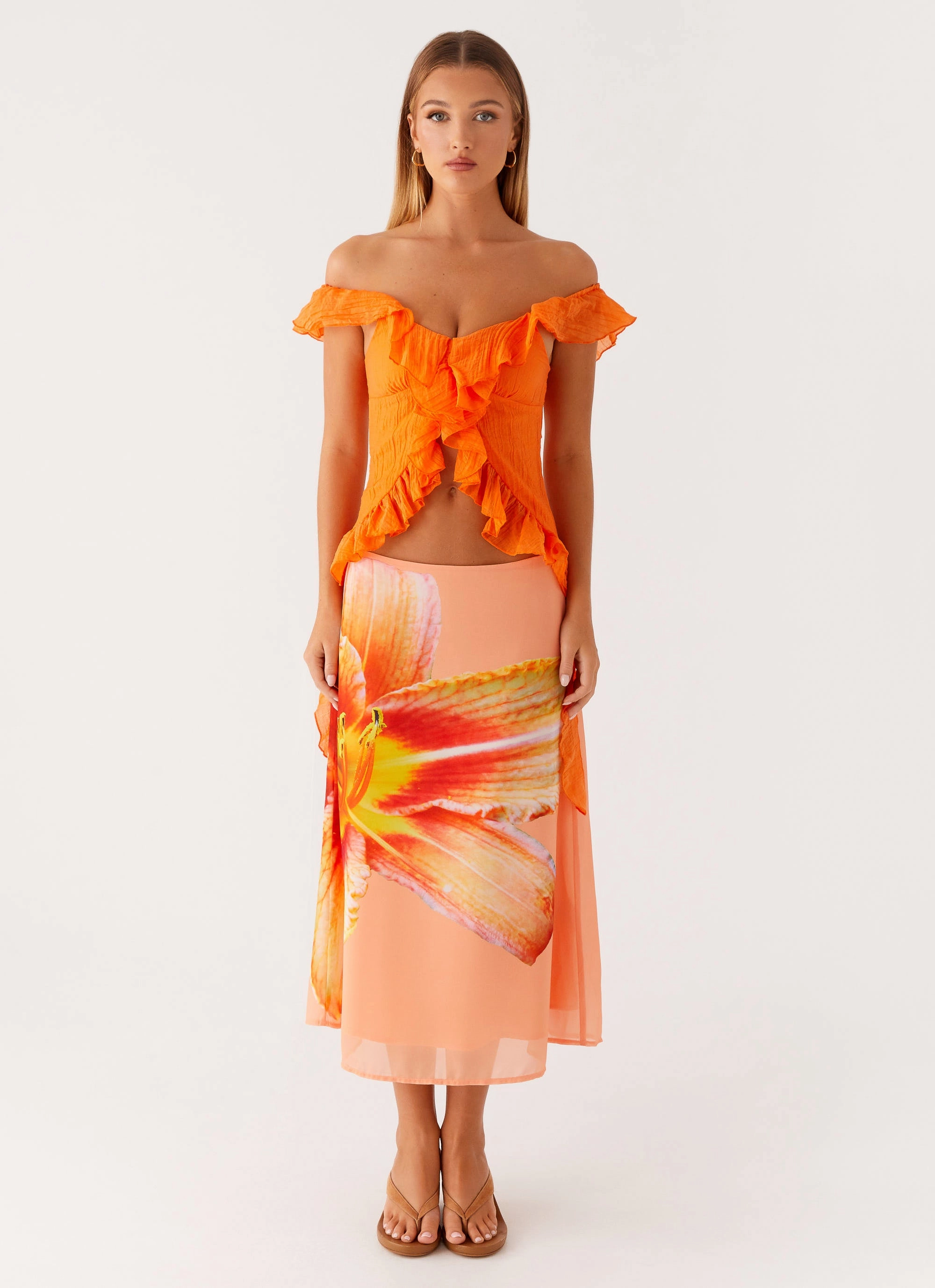 Dylan Off Shoulder Top - Orange Elastic Edge Binding Eco Friendly Dye Process