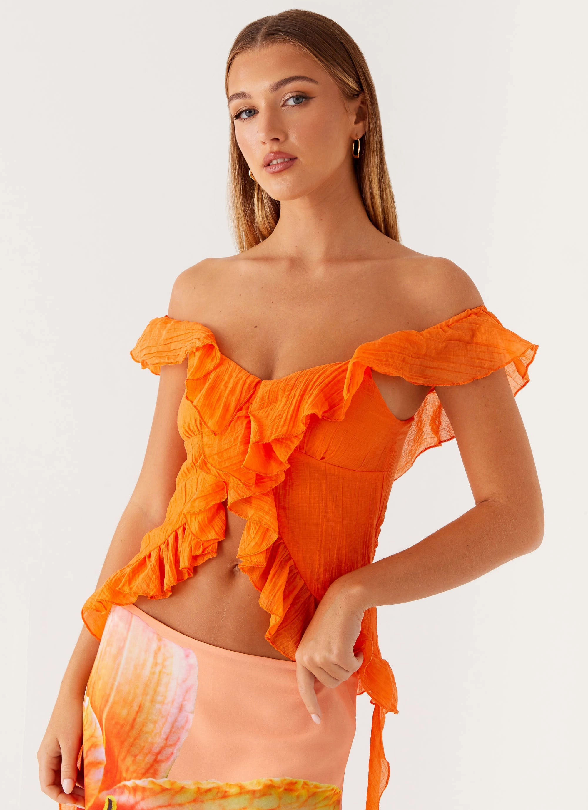 QuickDry Performance Comfortable Layer Dylan Off Shoulder Top - Orange