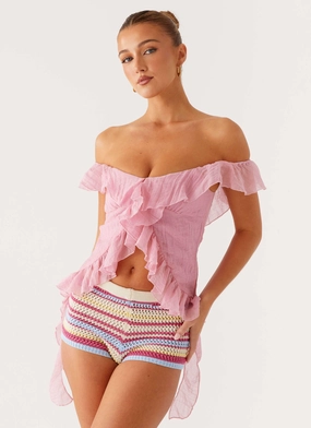 Dylan Off Shoulder Top - Pink Tagless Design NonIrritatingTags
