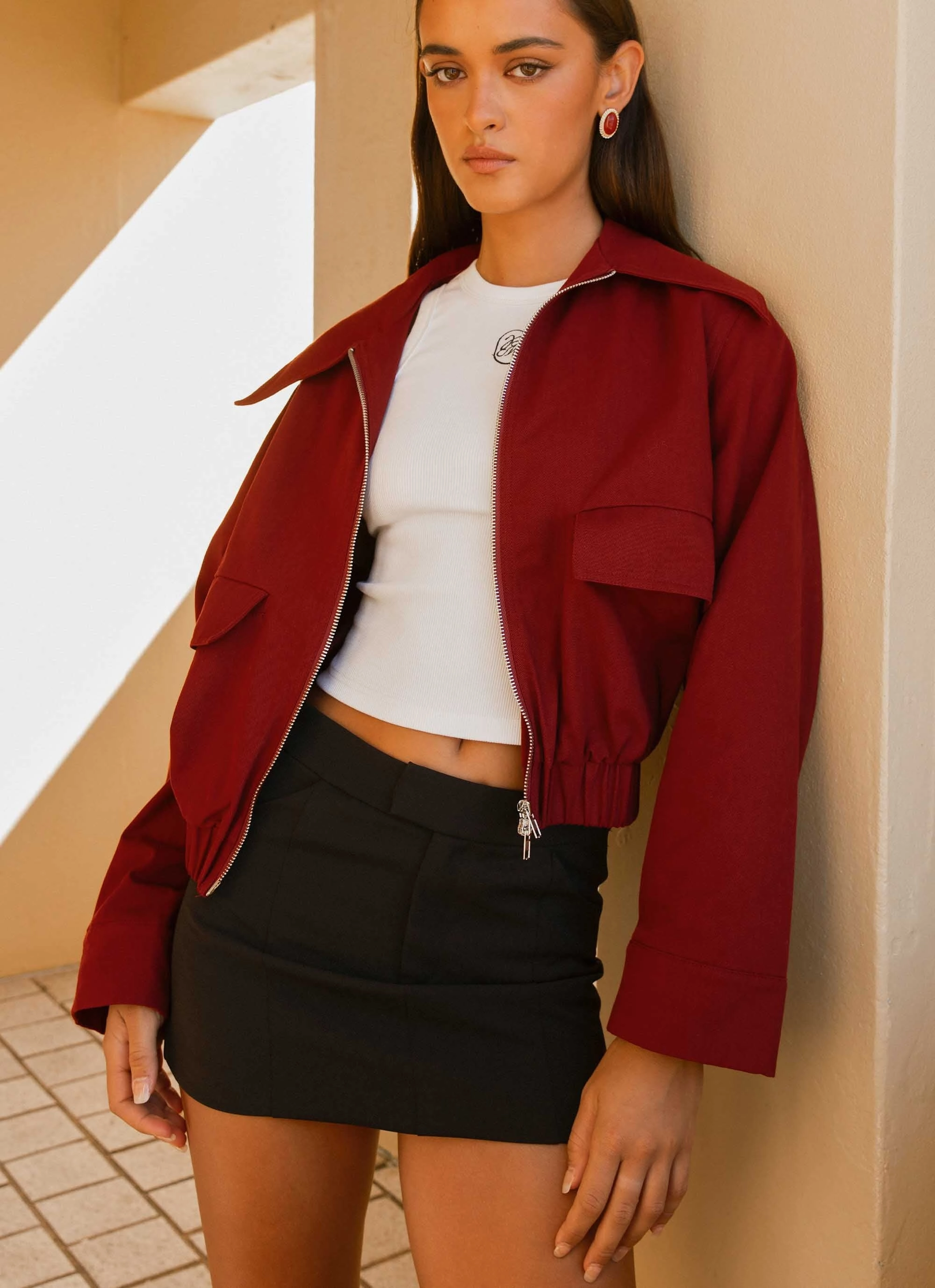 Right Direction Oversized Bomber Jacket - Deep Red Abrasion Proof Shoulders