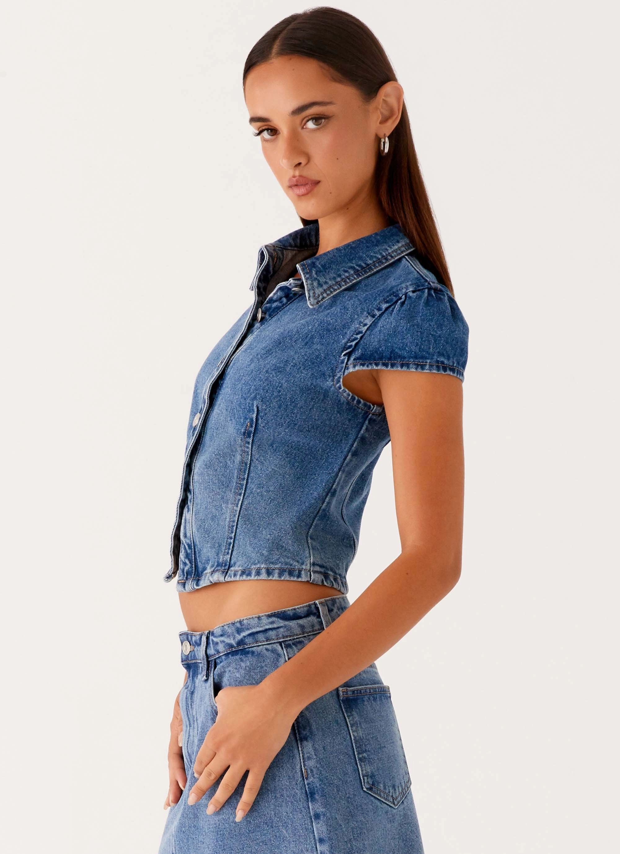 Stella Button Up Top - Blue PlushLining