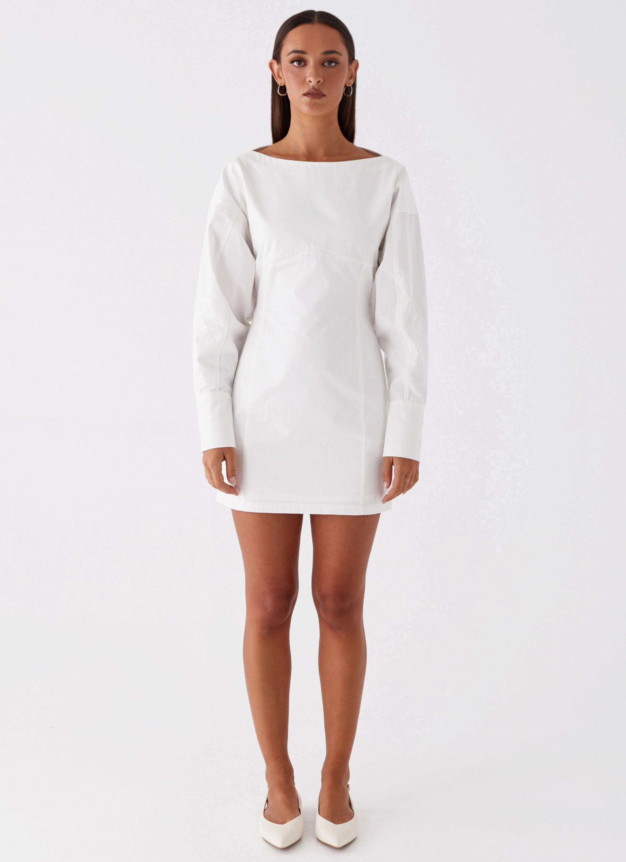 Vibrant Tone Light Blend Dynasty Shirt Mini Dress - White