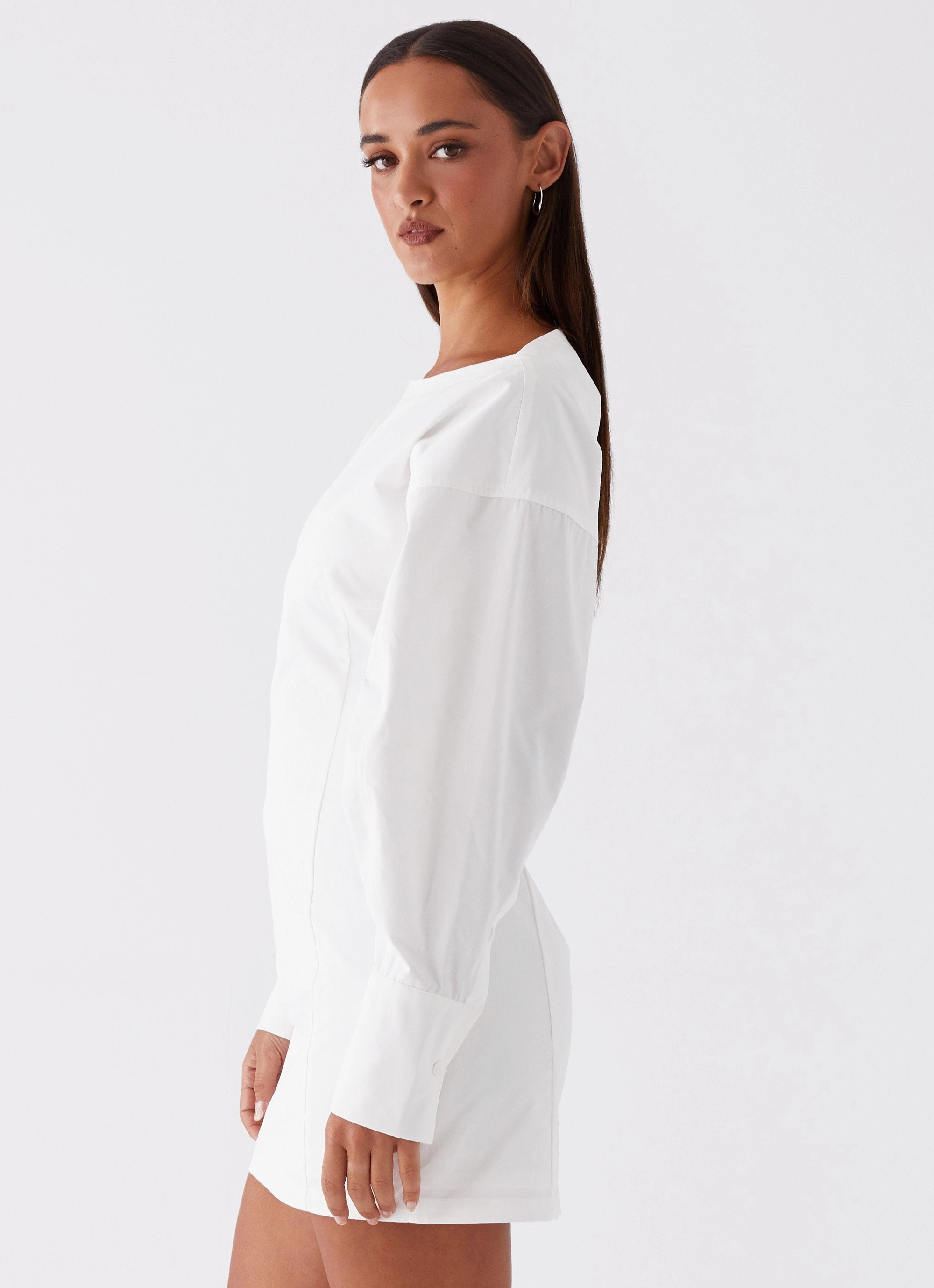 Dynasty Shirt Mini Dress - White Flattering Layers