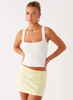 Easy Chic Nostalgic Nights Sequin Mini Skirt - Lemon Spritz Breezy Fit All Day Look Nostalgic Nights Sequin Mini Skirt - Lemon Spritz