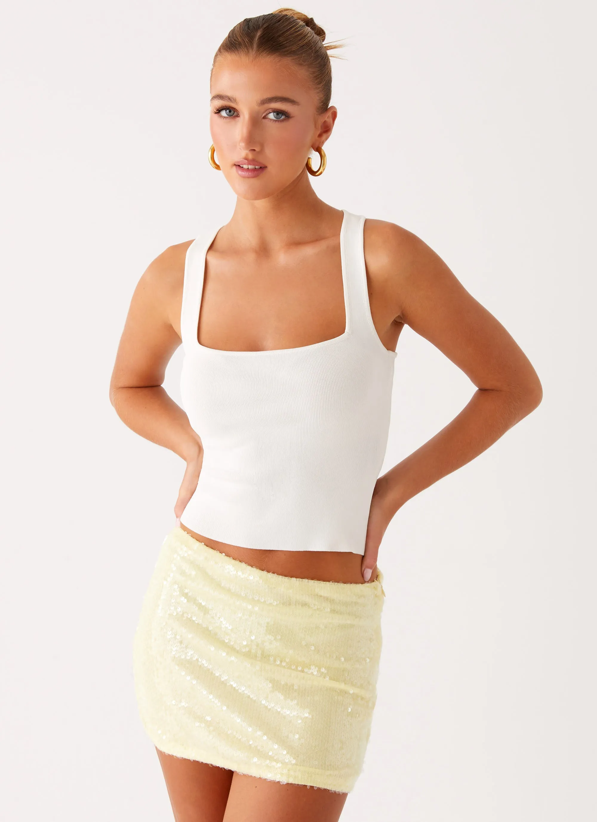 Breezy Fit All Day Look Nostalgic Nights Sequin Mini Skirt - Lemon Spritz