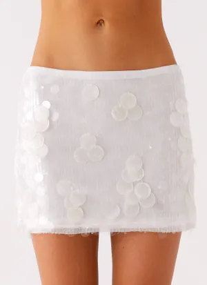 Easy Styling Salihah Sequin Shell Mini Skirt - White Salihah Sequin Shell Mini Skirt - White Soft Layers Rolled Hem