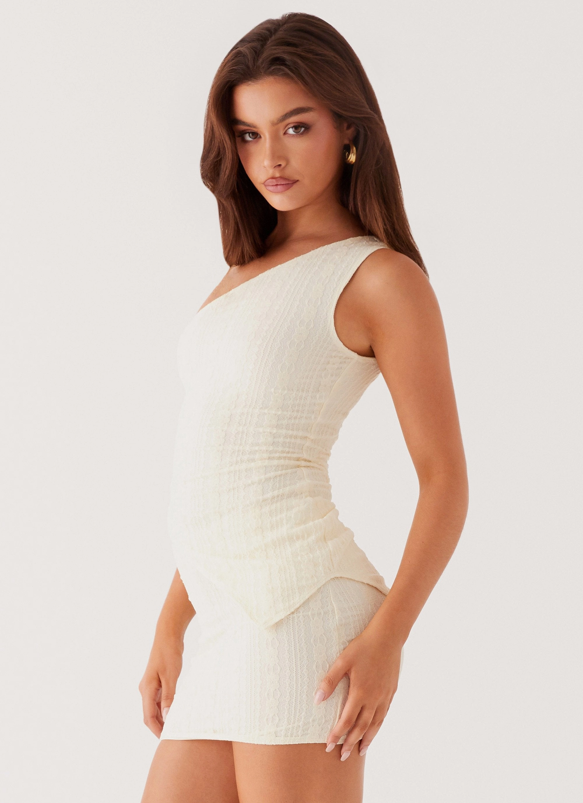 Easy On The Heart One Shoulder Top - Ivory Puffer Design