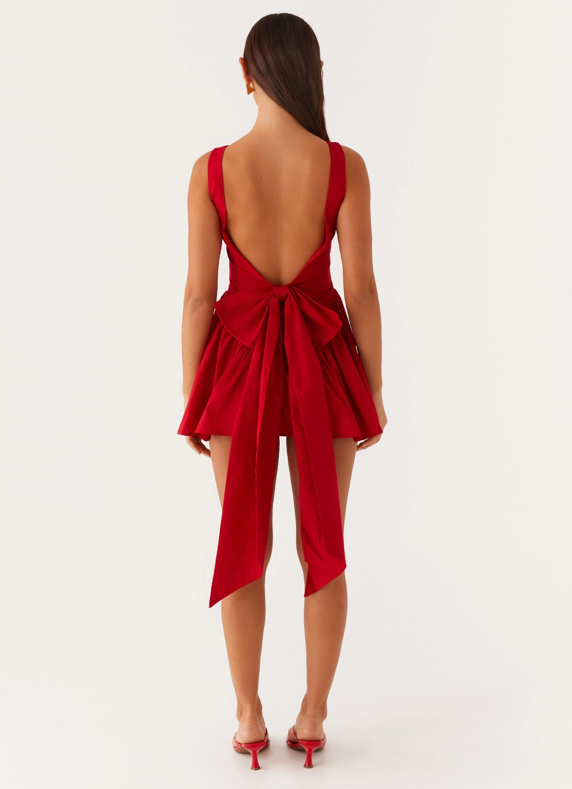 Contemporary Waist Satin-Edge Invited Mini Dress - Red