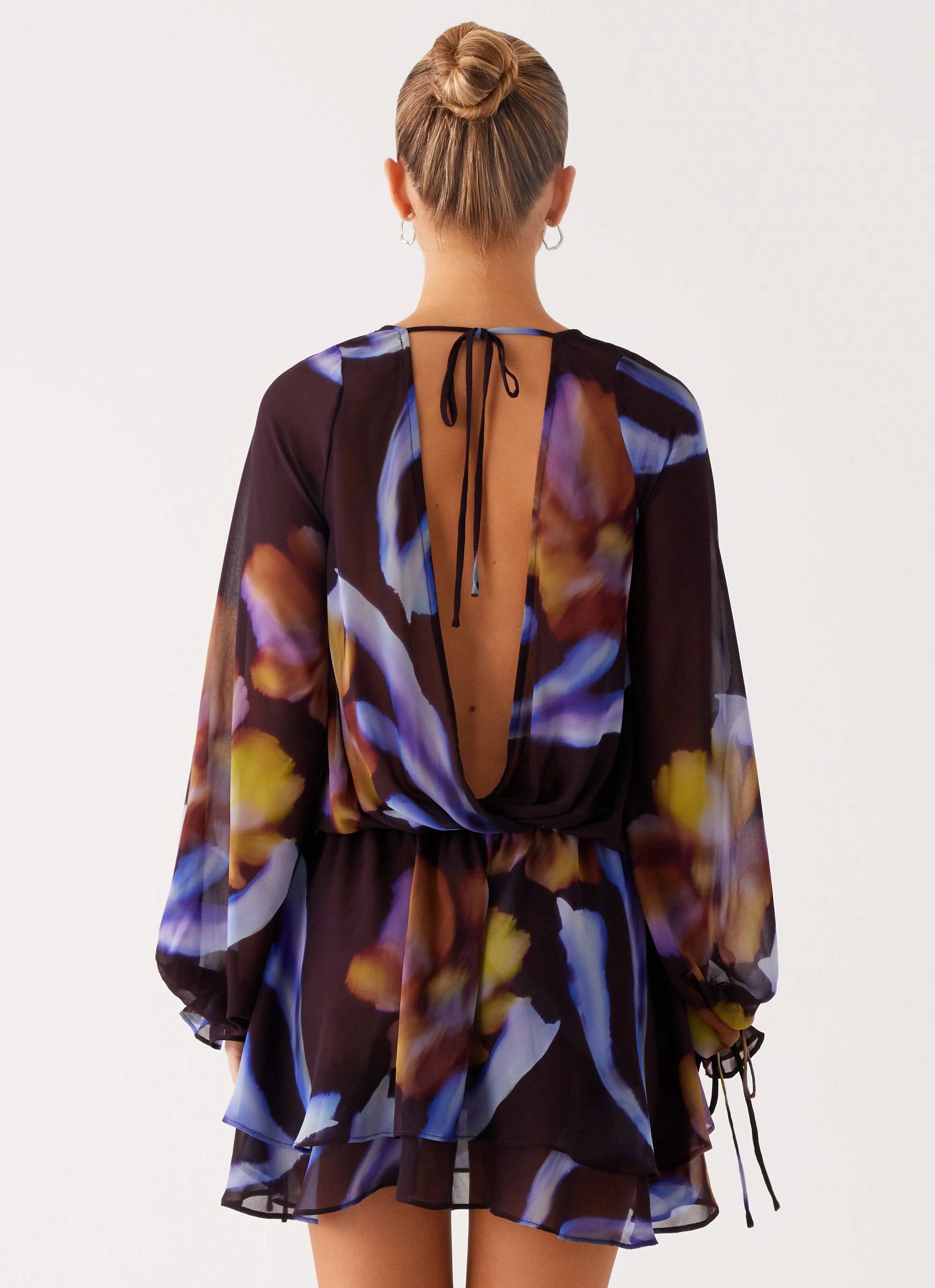 Comfort Layer Bow Glow Passion Long Sleeve Mini Dress - Dark Floral