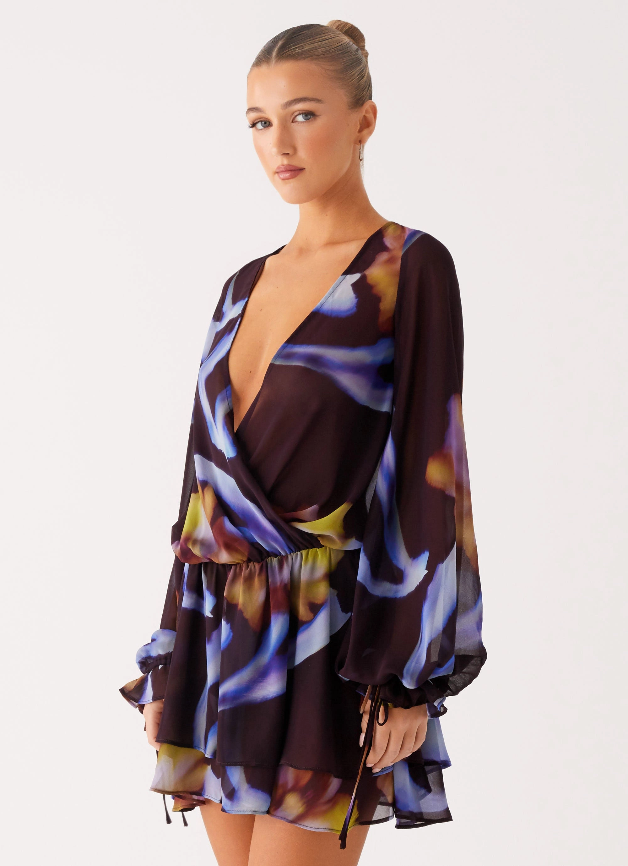 Sharp Look Timeless Fit Look Passion Long Sleeve Mini Dress - Dark Floral