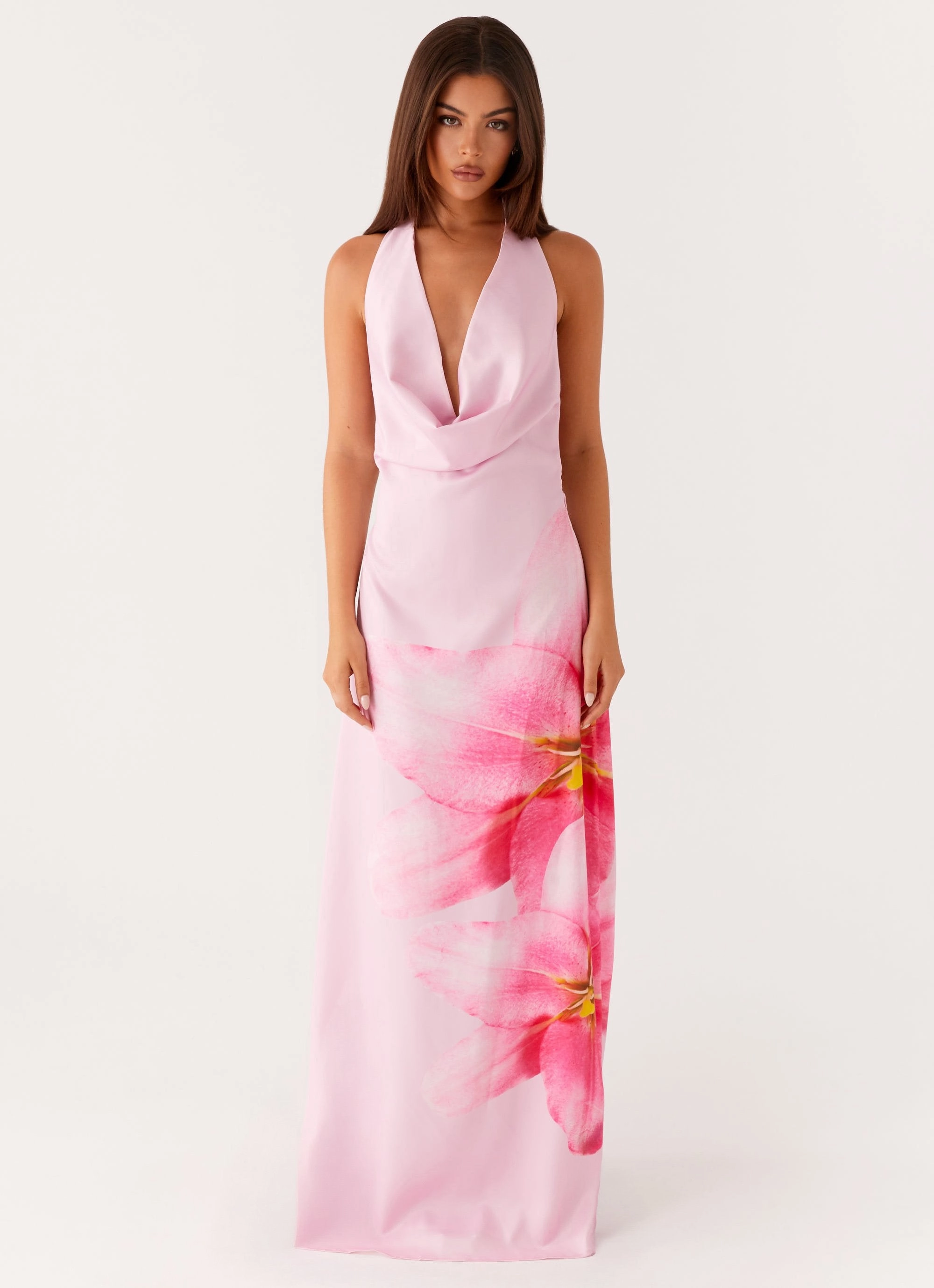Sweetheart Cut Bryony Cowl Maxi Dress - Pink