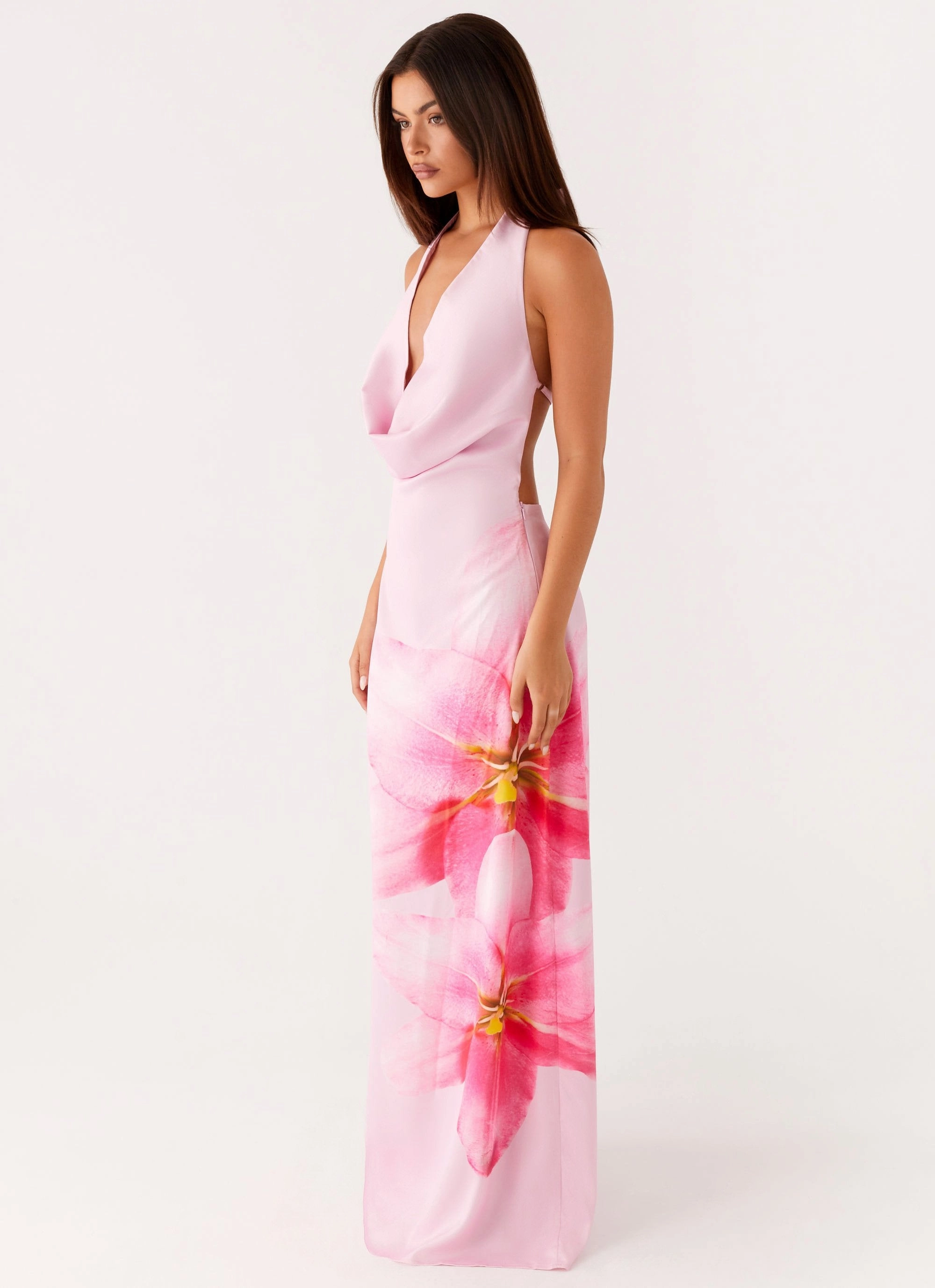 Bryony Cowl Maxi Dress - Pink Layered Fit