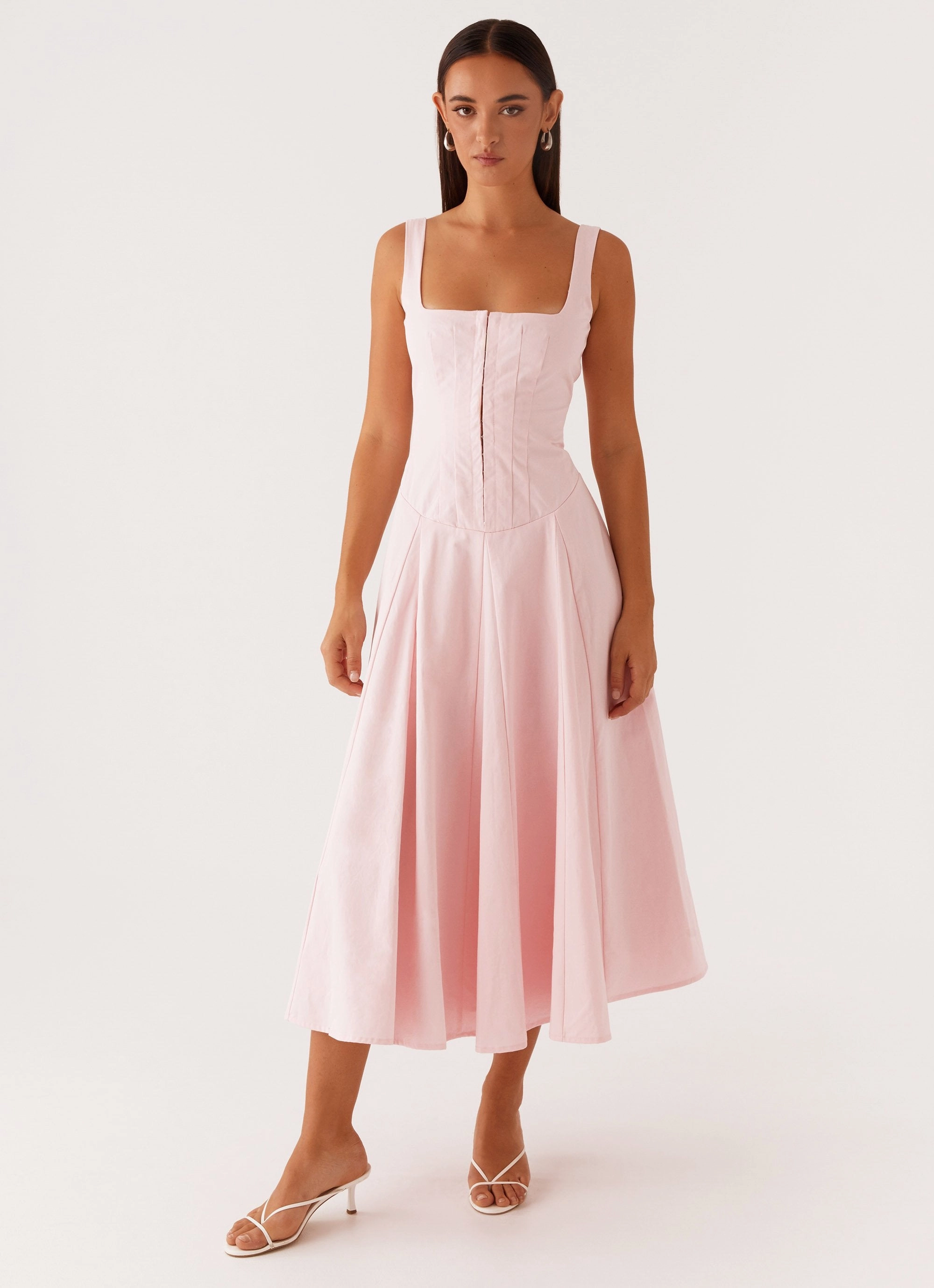 Perfect Waist Light Wrap Ebony Midi Dress - Pastel Pink