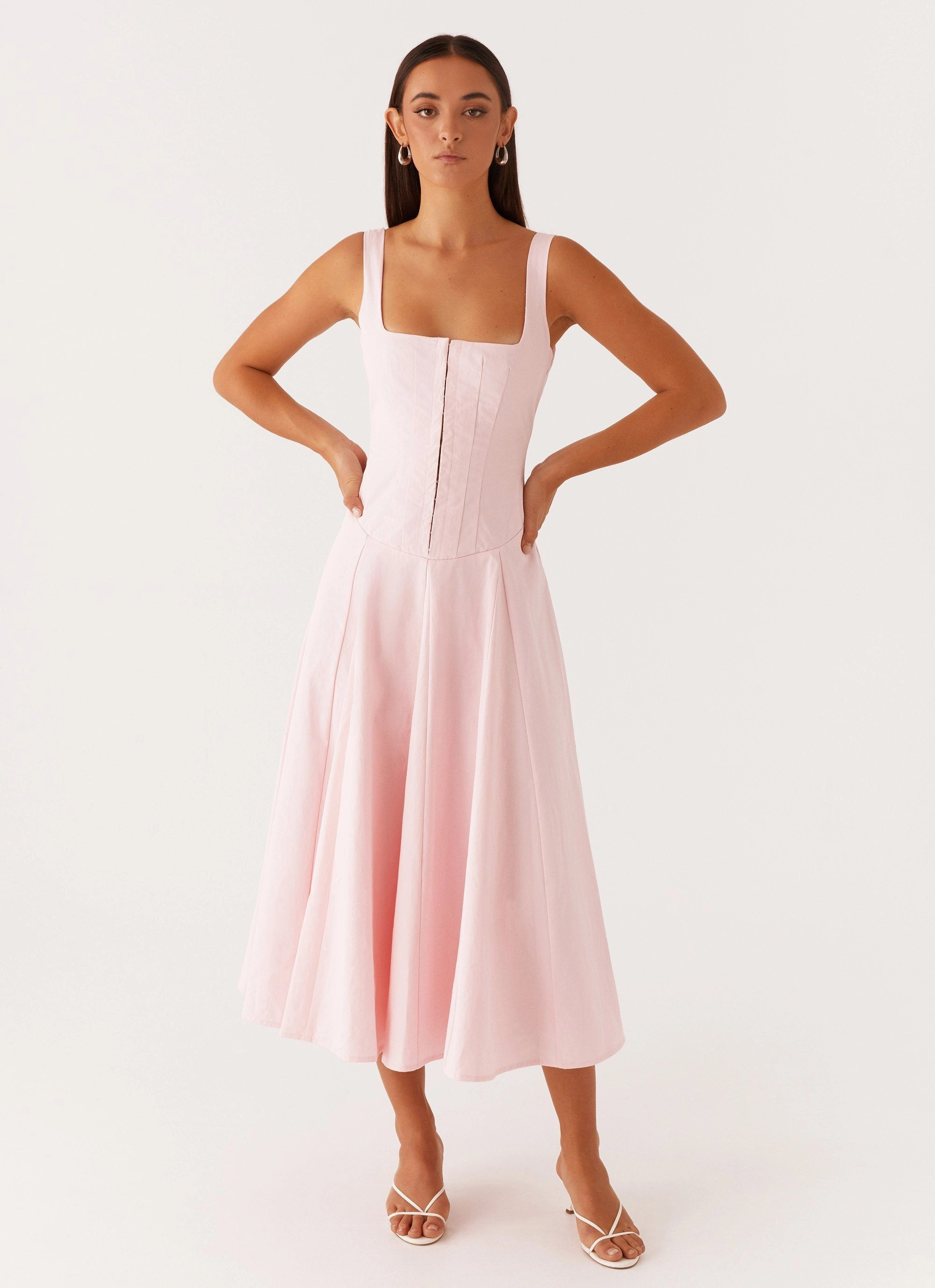 Ebony Midi Dress - Pastel Pink Urban Spirit
