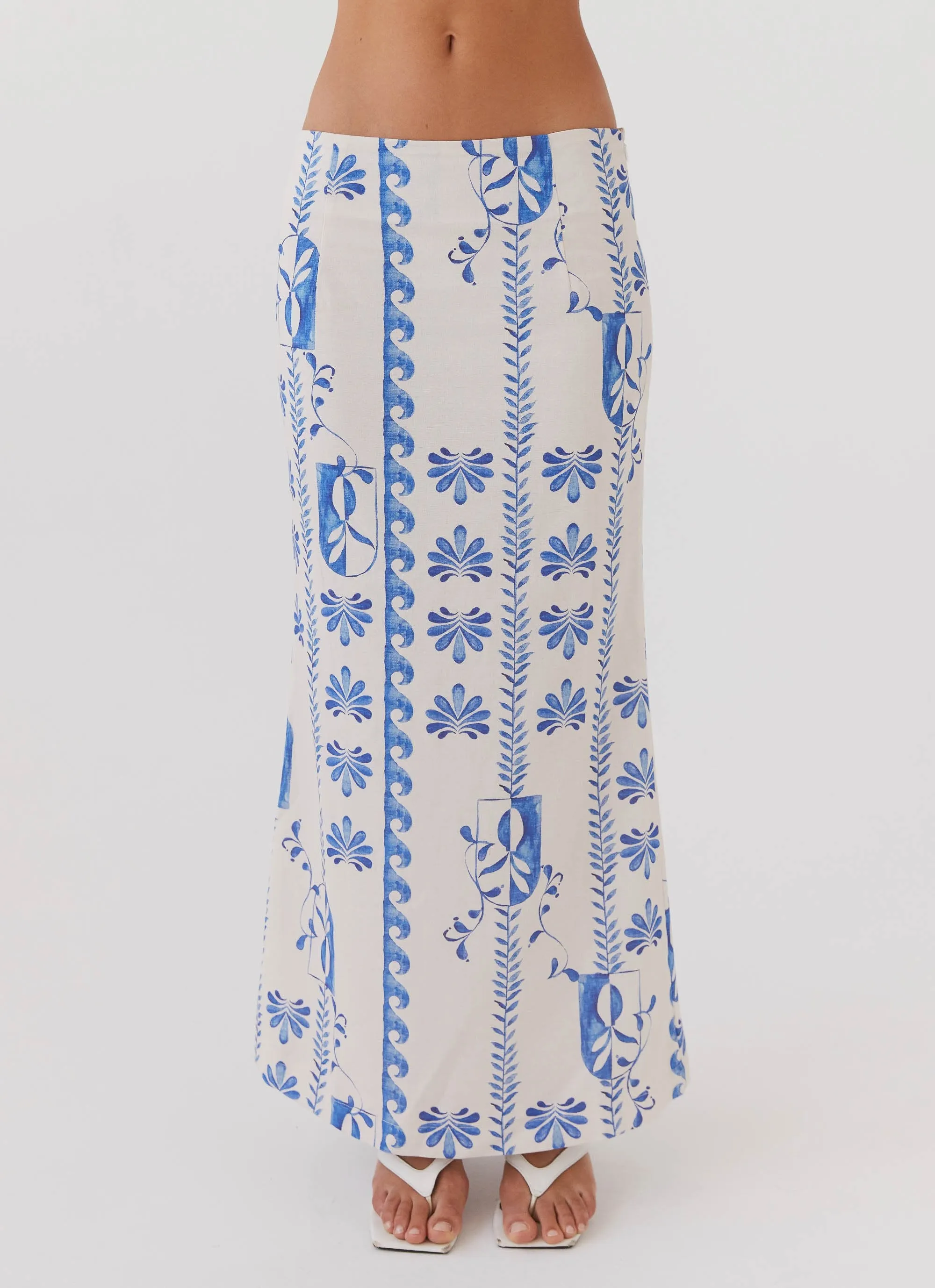 Soft Aesthetic Semi Sheer Born For Bordeaux Linen Midi Skirt - Floral Wave