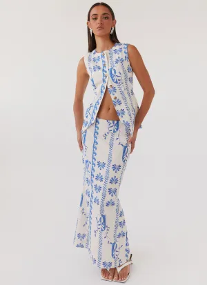 Eco Friendly Born For Bordeaux Linen Midi Skirt - Floral Wave Born For Bordeaux Linen Midi Skirt - Floral Wave Earth Tones Suede Feel