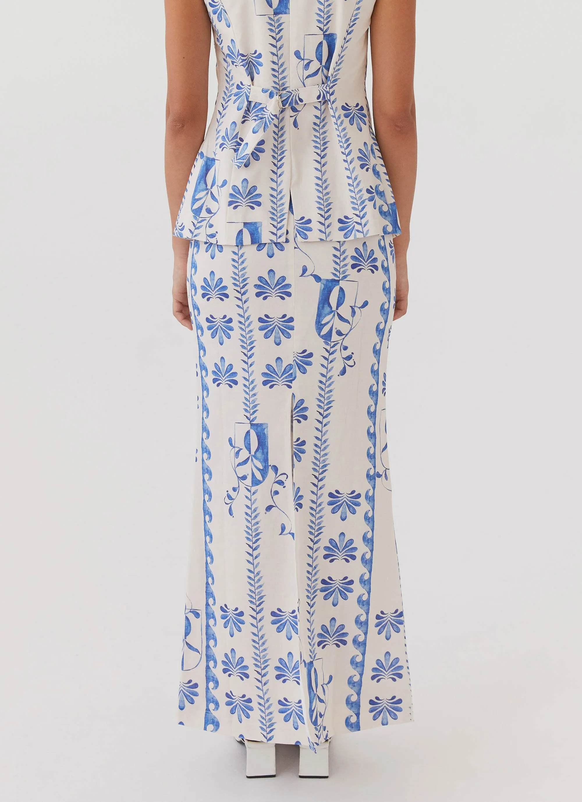 Born For Bordeaux Linen Midi Skirt - Floral Wave Fashion Mood All Day