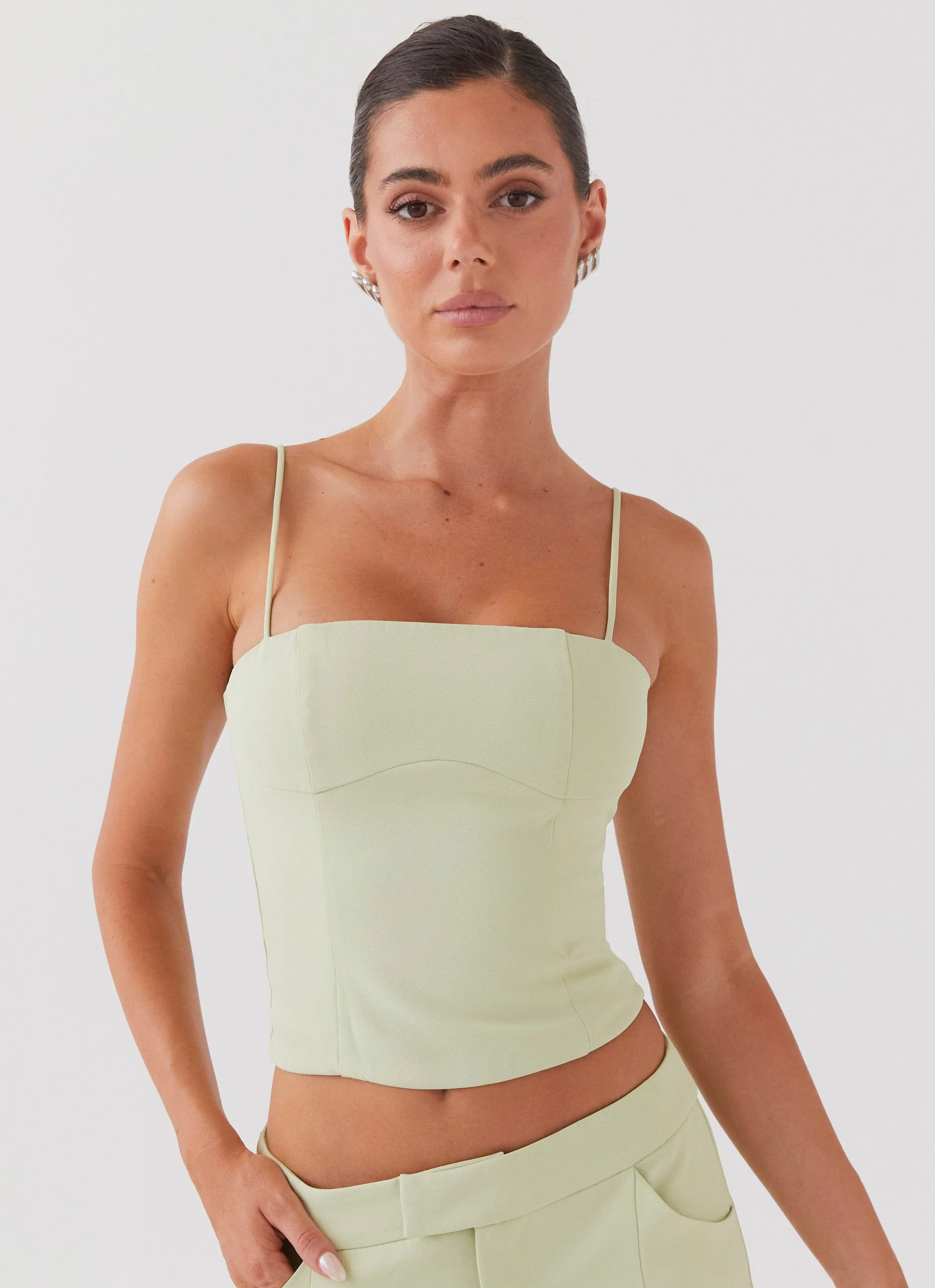 Eliana Crop Top - Green Zest anti static coating Bound Edges