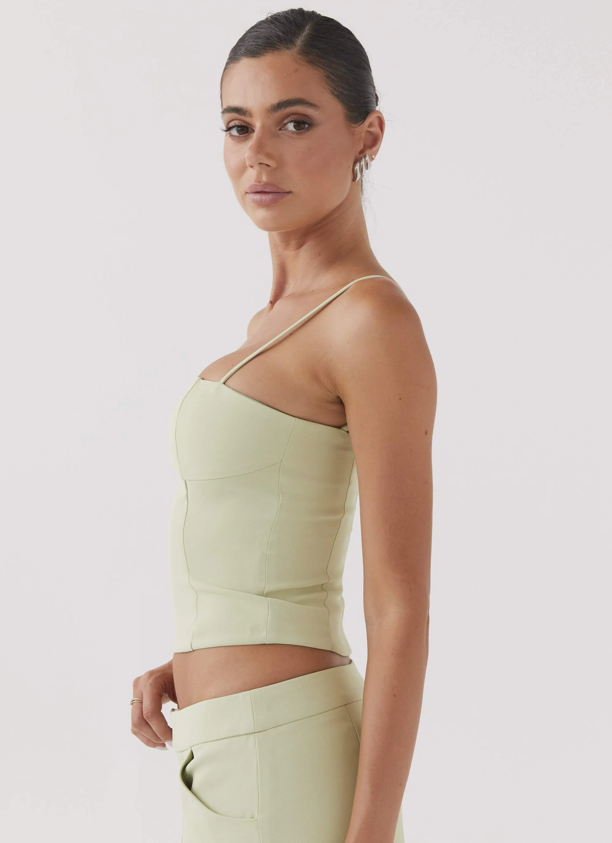 FrenchTerryTexture Long Sleeve Polo Eliana Crop Top - Green Zest