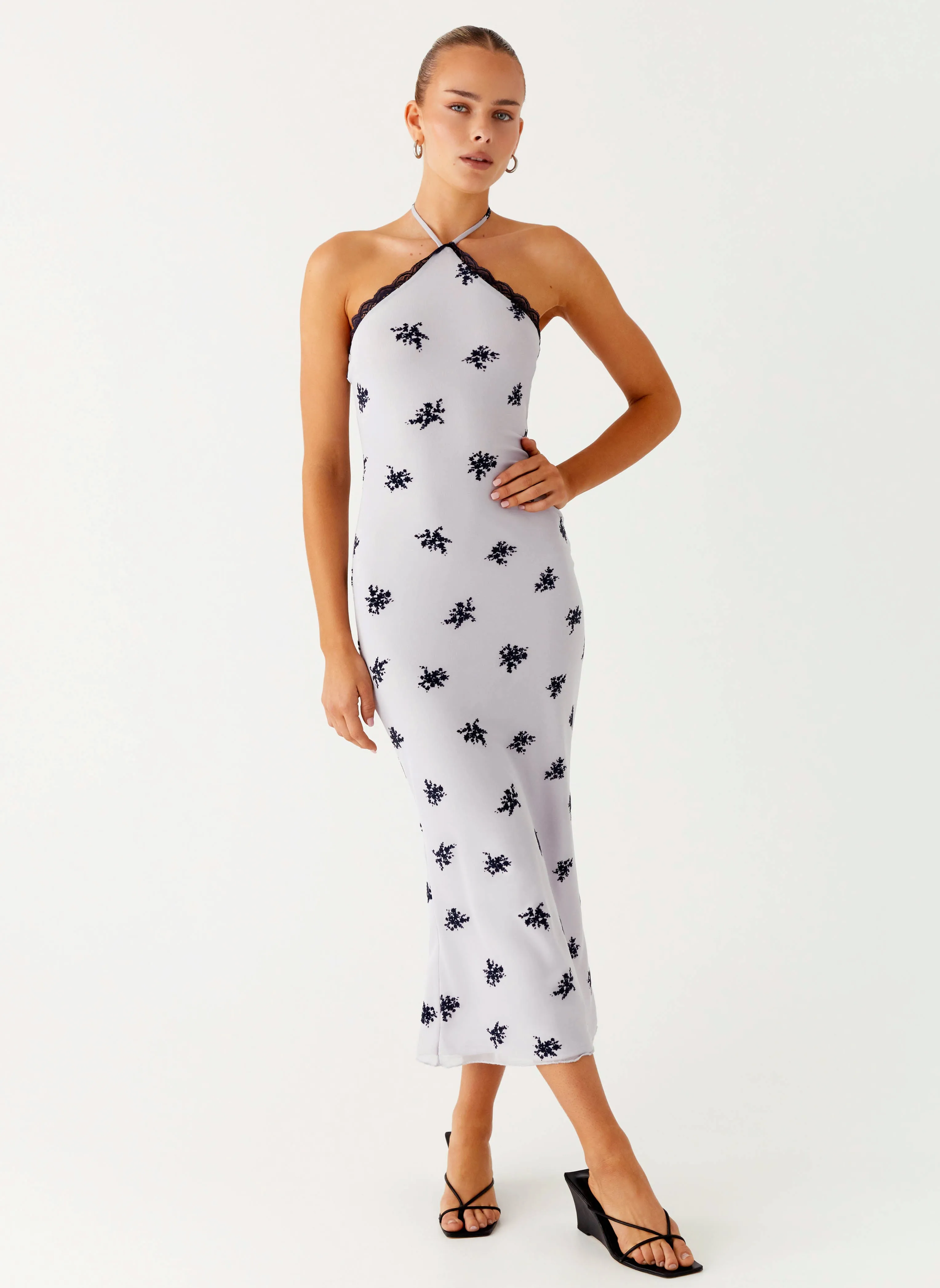 Nestel Flock Halter Midi Dress - Lilac Military Inspired