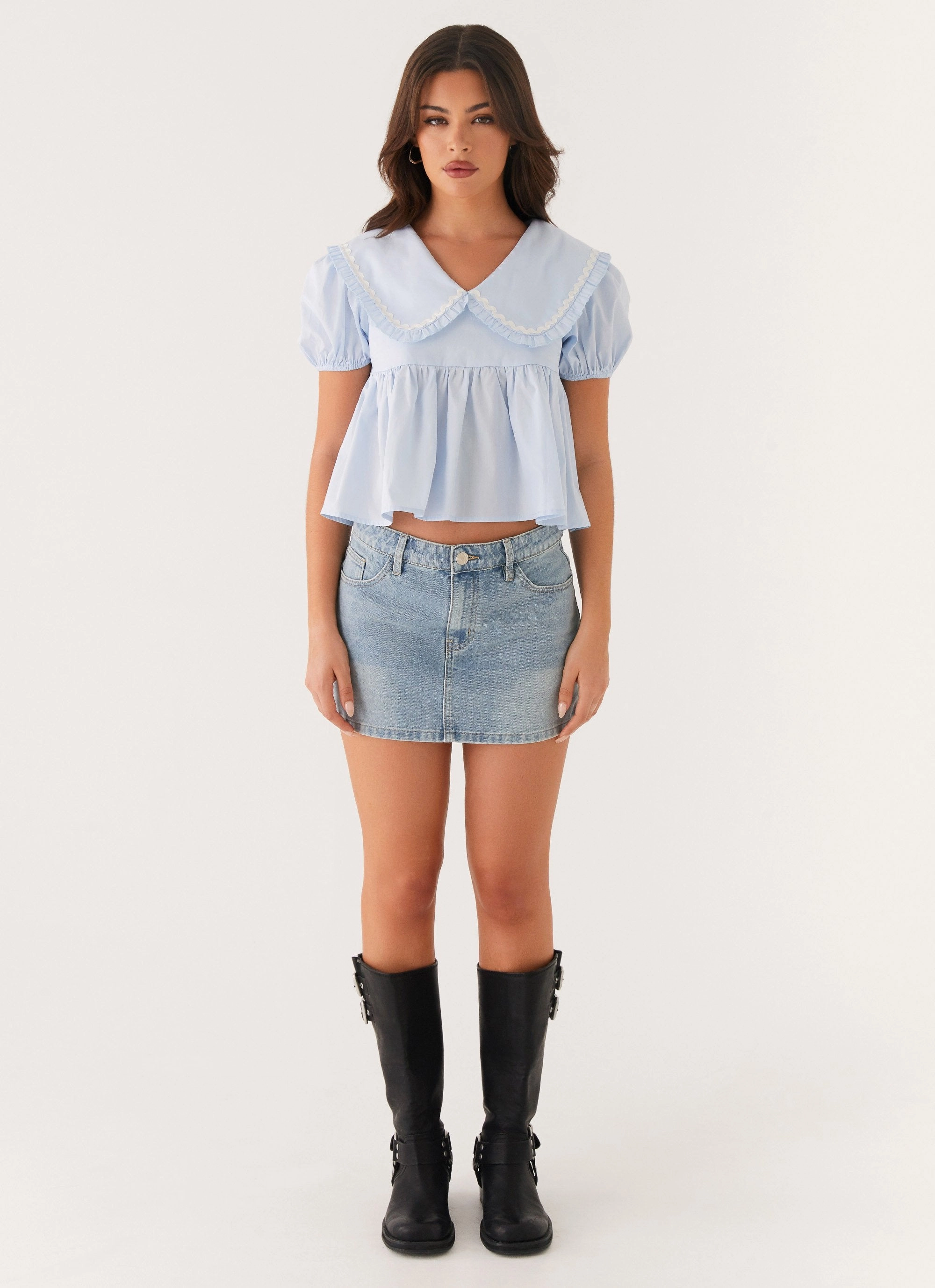 Sophie Babydoll Top - Blue Stretch Fit Engineering