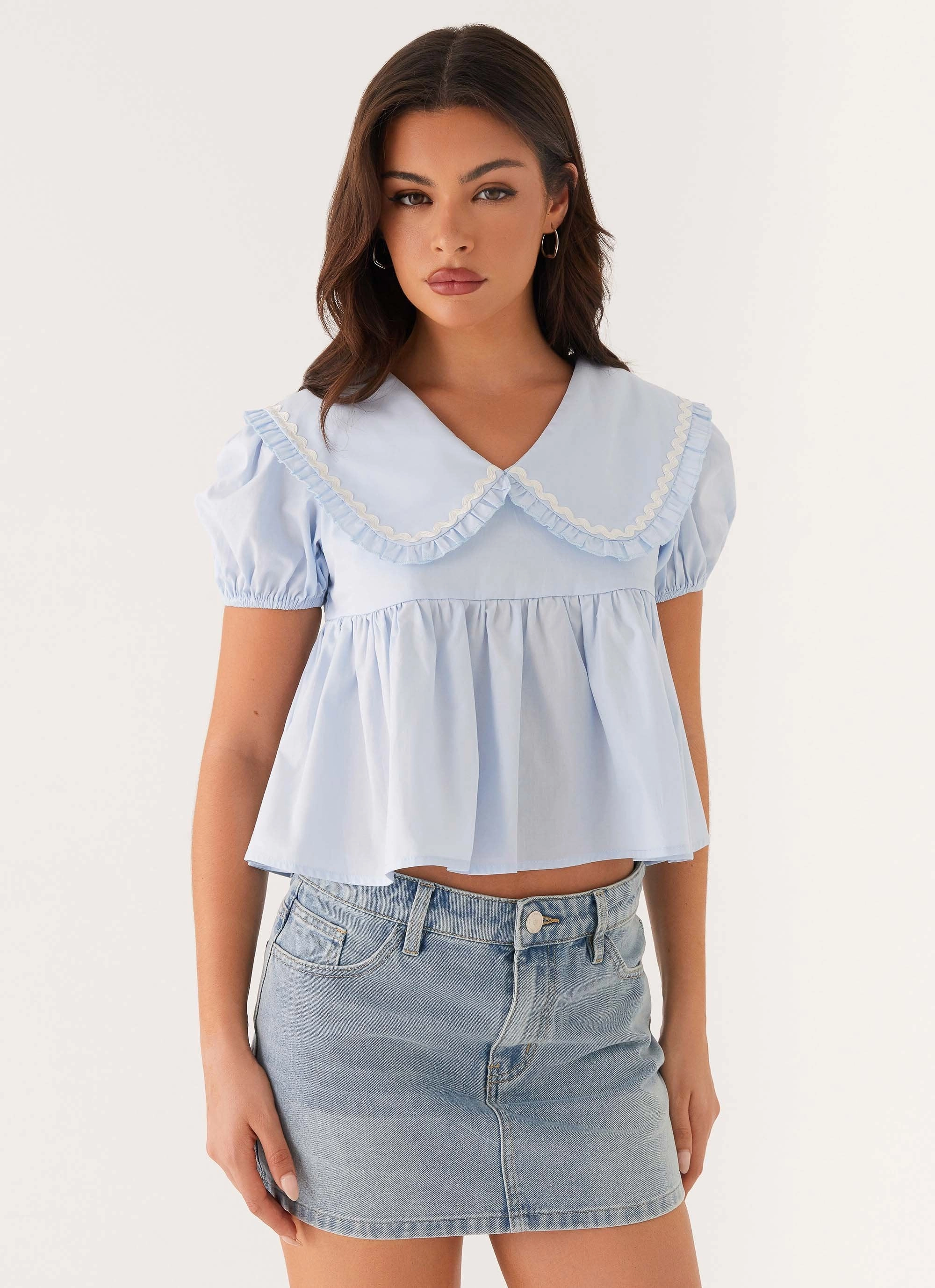 Ventilated Side Panels Reinforced Shoulders Sophie Babydoll Top - Blue