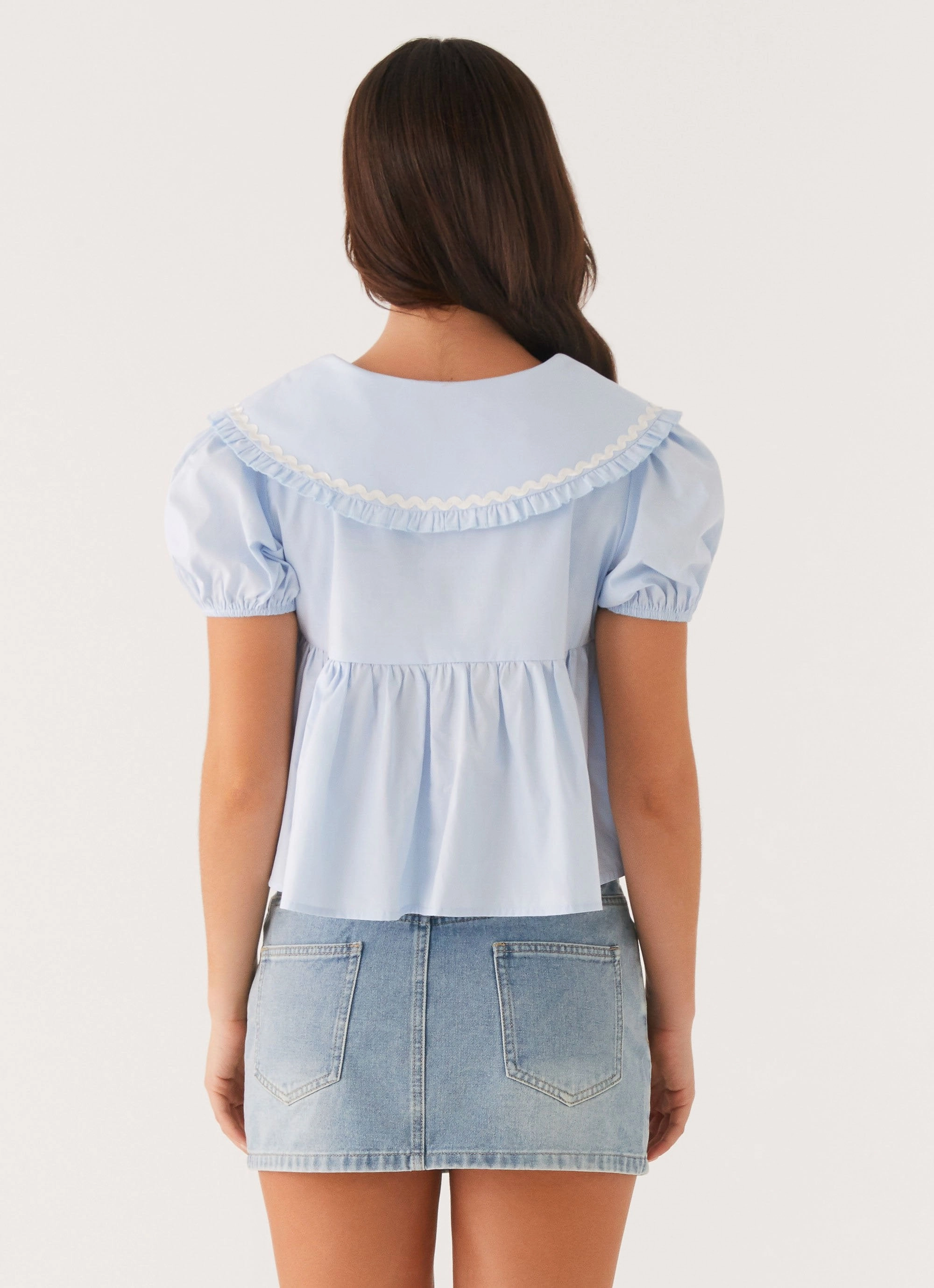 Sophie Babydoll Top - Blue Reflective Accent Trim