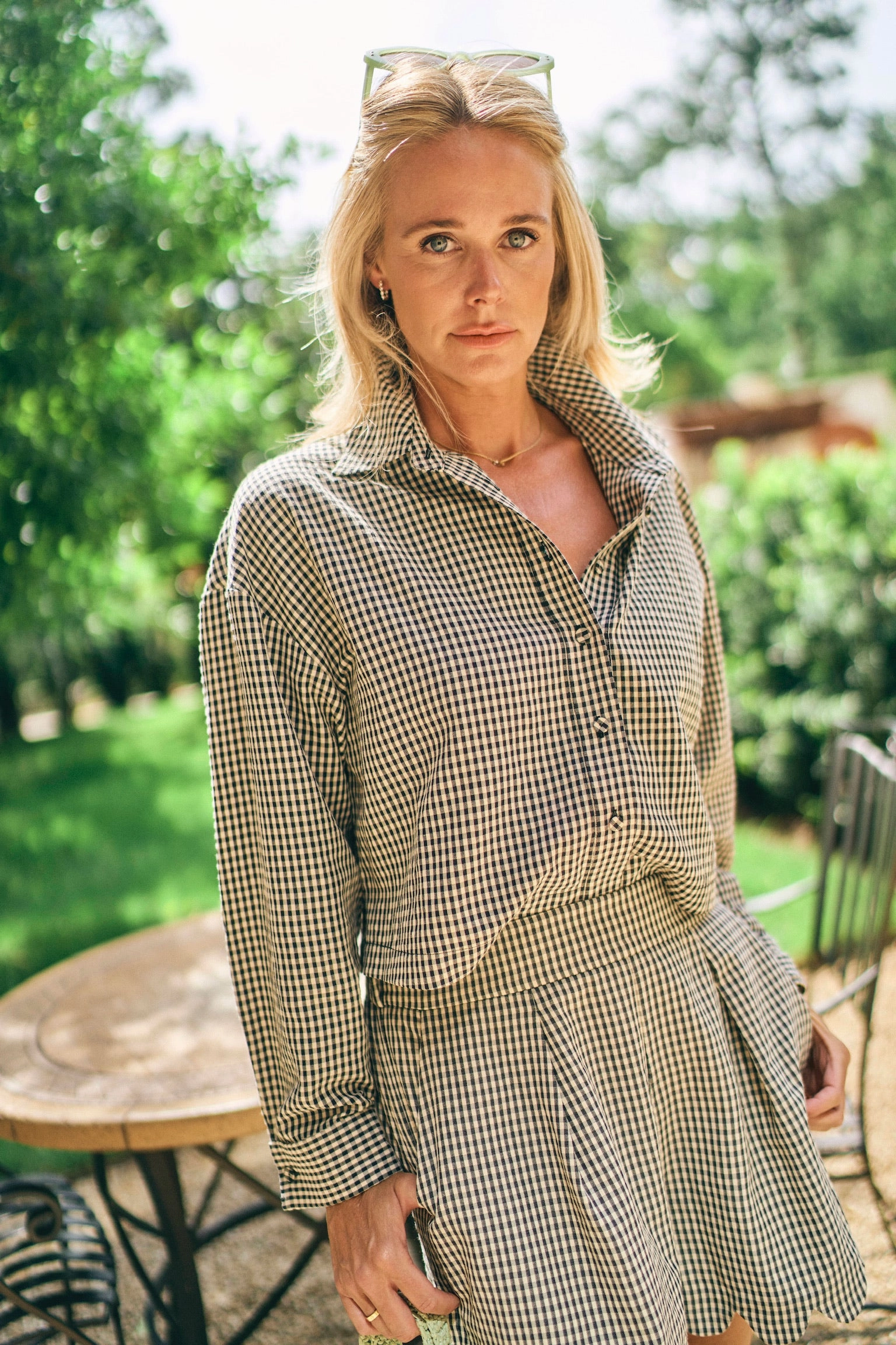 MASON'S DAUGHTER | the Cropped Boyfriend Shirt, Black & Ivory Gingham MeshVentilation