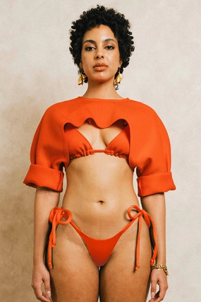 Eco friendly materials Boni Crop Cover Up Ribbed Trim Boni Crop Cover Up