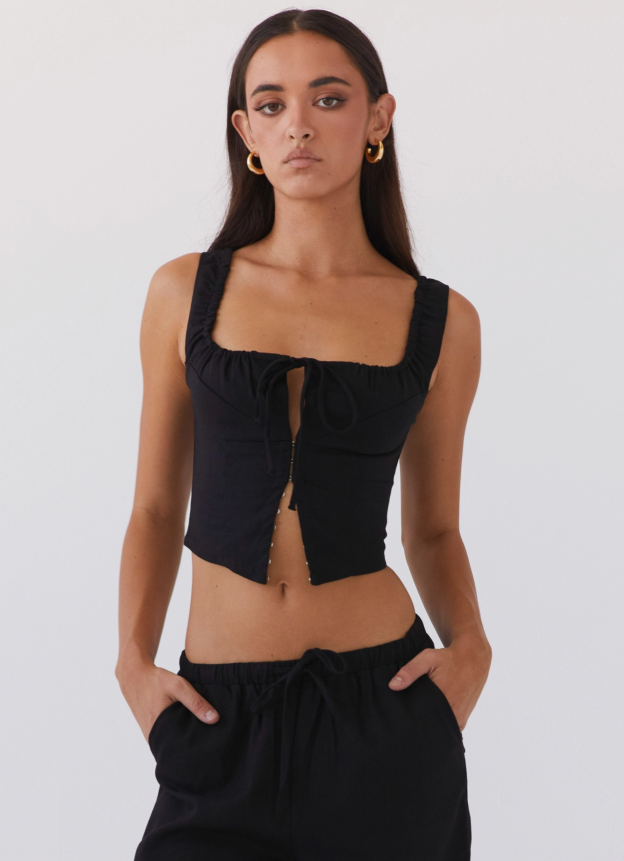Take Me Away Corset Top - Black MoistureWicking Technology