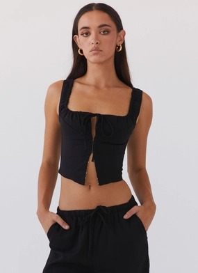 Take Me Away Corset Top - Black MoistureWicking Technology