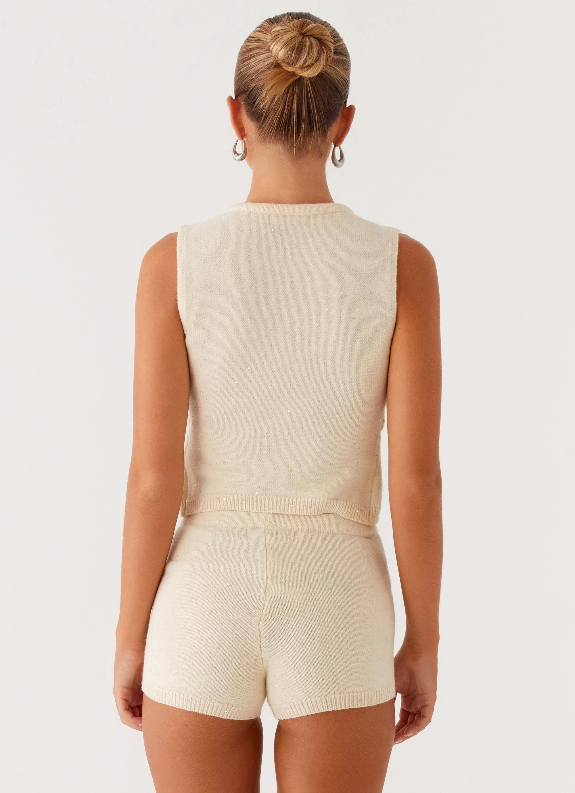 Sporty Look City Ready Ownley Sequin Knit Shorts - Ivory