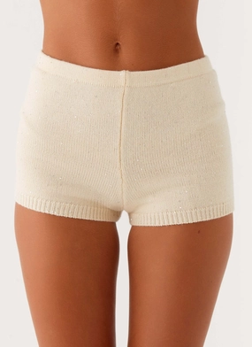 Eco Friendly Textile Ownley Sequin Knit Shorts - Ivory All Season Versatility Ownley Sequin Knit Shorts - Ivory